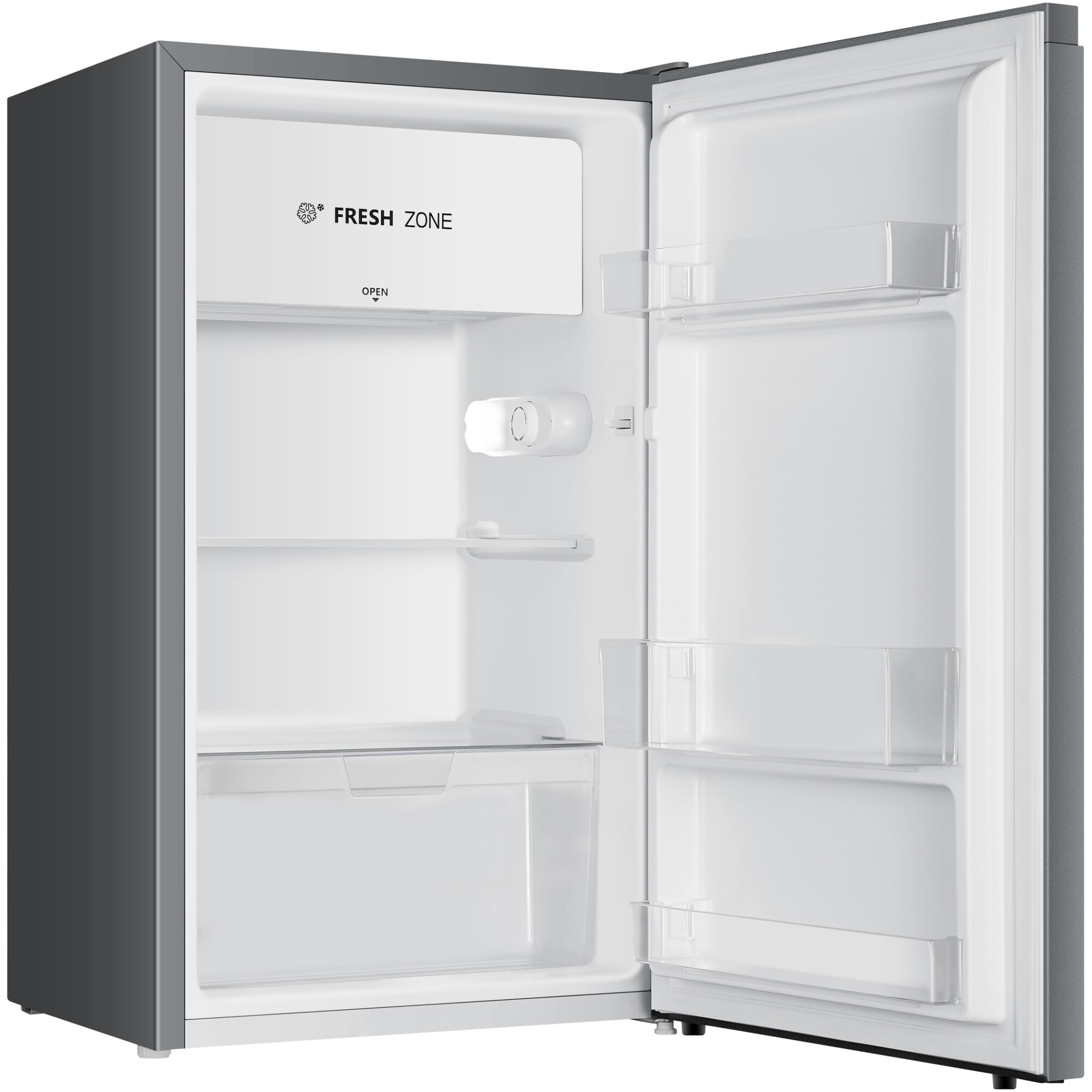 Frigider cu o usa Heinner HF-HS94SE++, 94 l, Clasa E, Iluminare LED, Rafturi sticla, H 84 cm, Argintiu