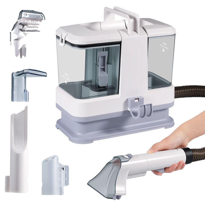 Aspirator pentru covoare, design portabil, sistem cu doua rezervoare, alb, 500W