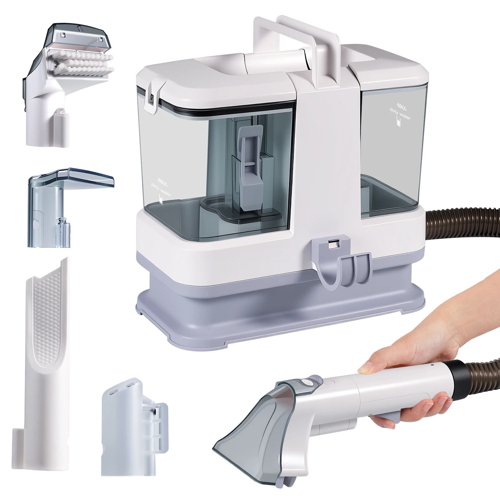 Aspirator pentru covoare, design portabil, sistem cu doua rezervoare, alb, 500W