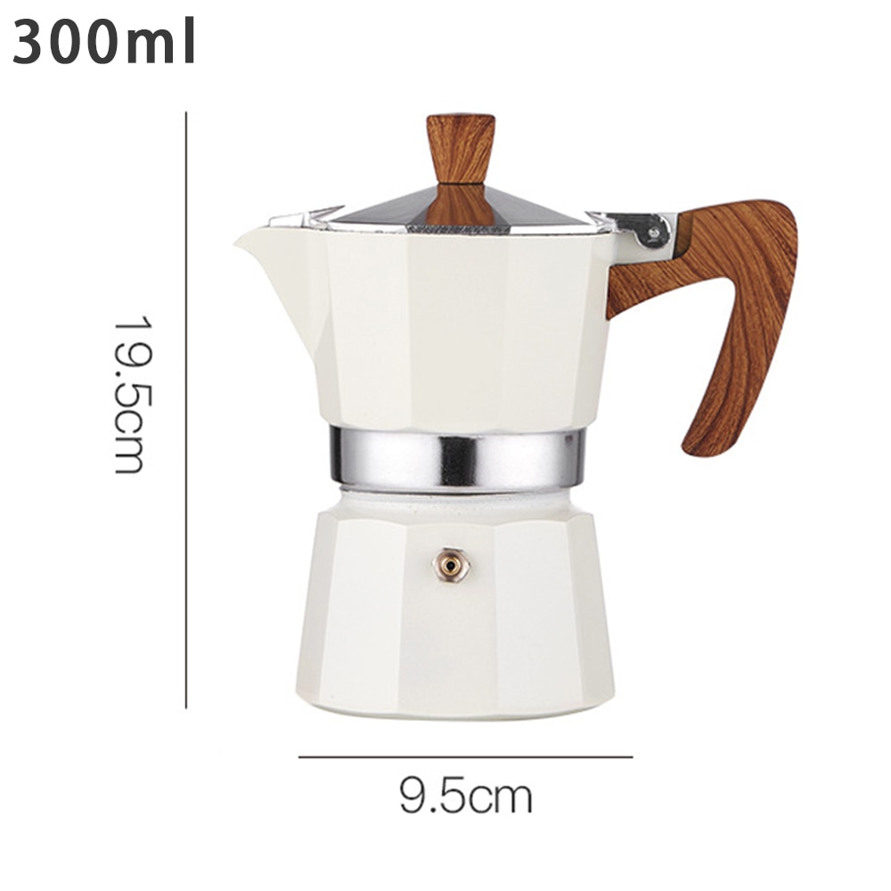 Cafetiera, 300ML, alb crem, cu maner din lemn