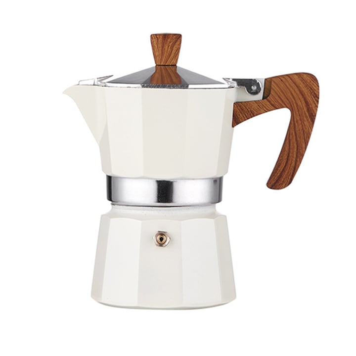 Cafetiera, 300ML, alb crem, cu maner din lemn