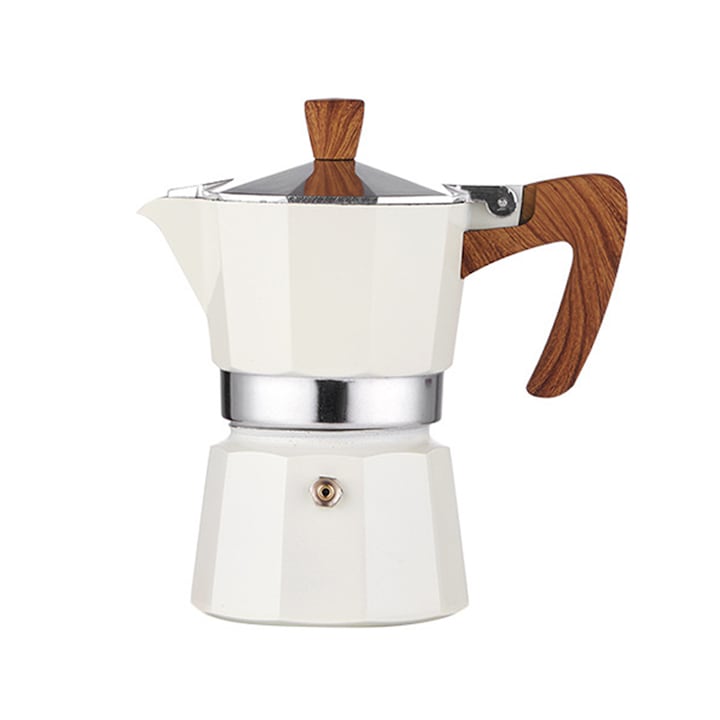 Cafetiera, 150 ml, crem/maro, cu maner din lemn