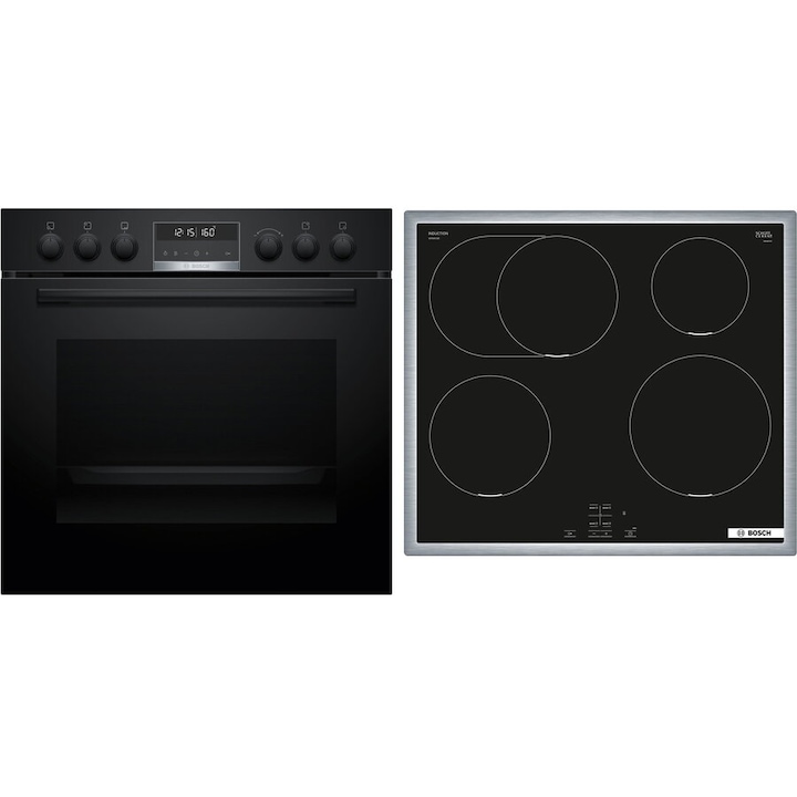 Set Aragaz Incorporabil Bosch HND675LS62, Electric, Negru, 60cm, 30 Programe Gatit, Plita Inductie 4 Zone