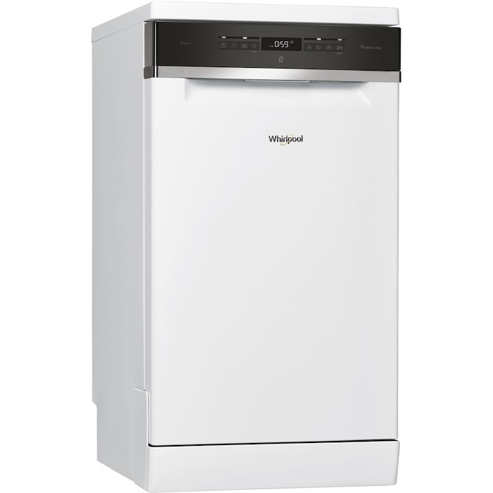 Masina de spalat vase Whirlpool WSFO 3O34 PF, 10 seturi, 8 programe, Clasa D, Tehnologie al 6-lea simt, NaturalDry, 45 cm, Alb