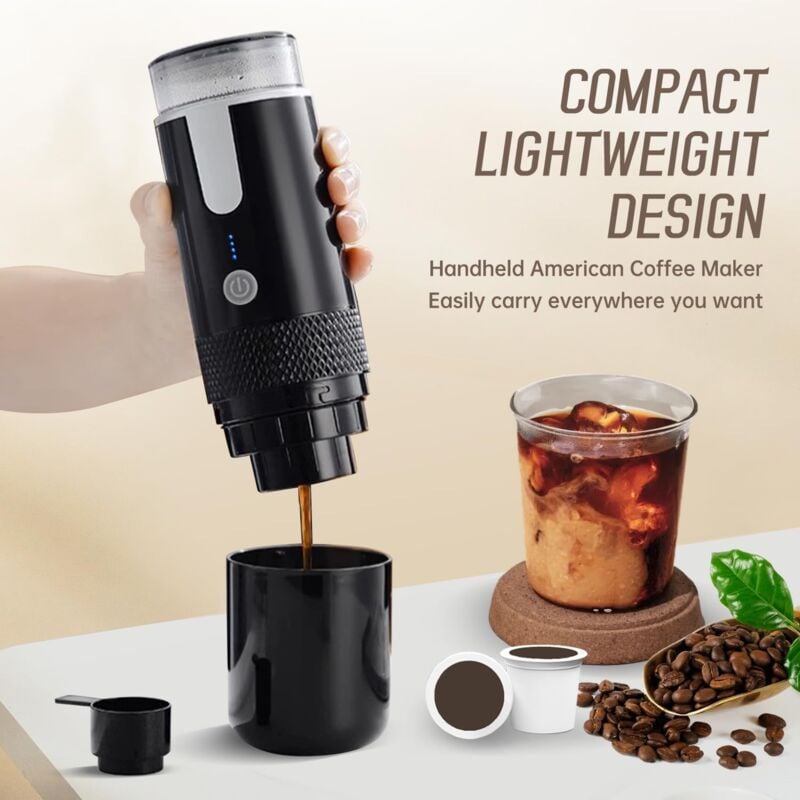 Cafetiere portabila, compatibila cu capsule K-cup si cafea macinata, control manual, pentru camping si drumetii