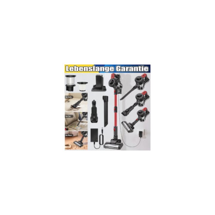 Aspirator vertical fara fir 6000W 30000Pa 6 in 1, accesorii versatile, culoare multicolor