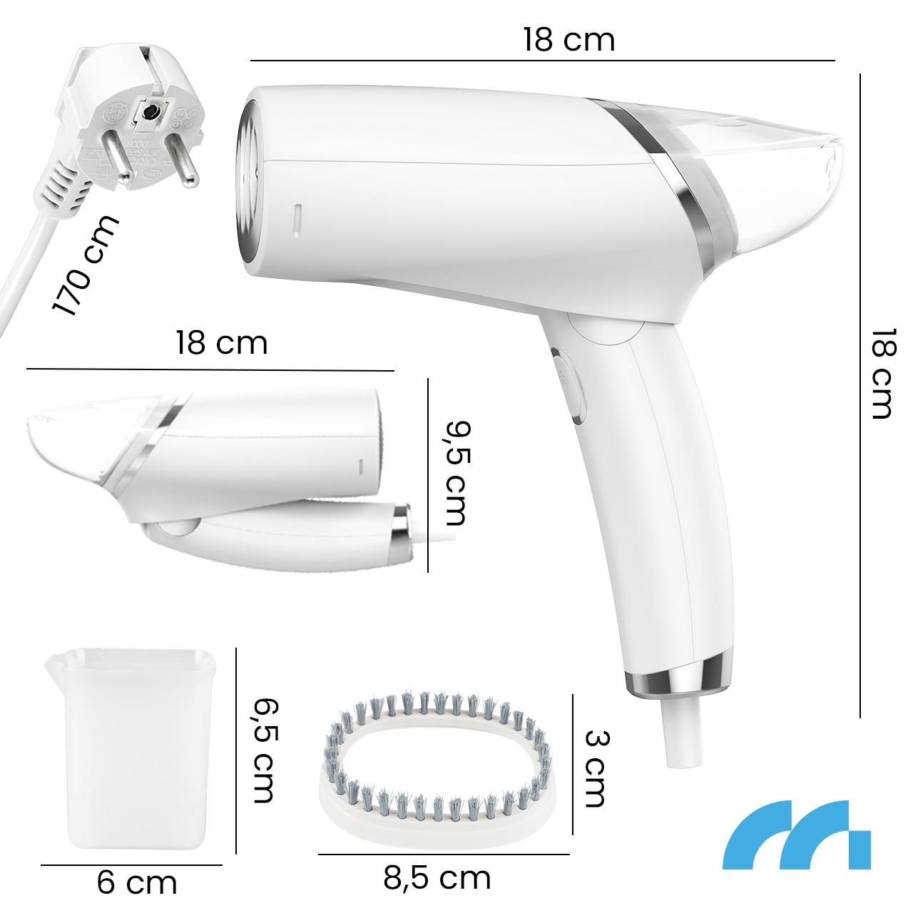 Fier de calcat cu aburi turistic Maltec HDS1000W, putere 1000W, rezervor 110 ml, alb, 1 buc