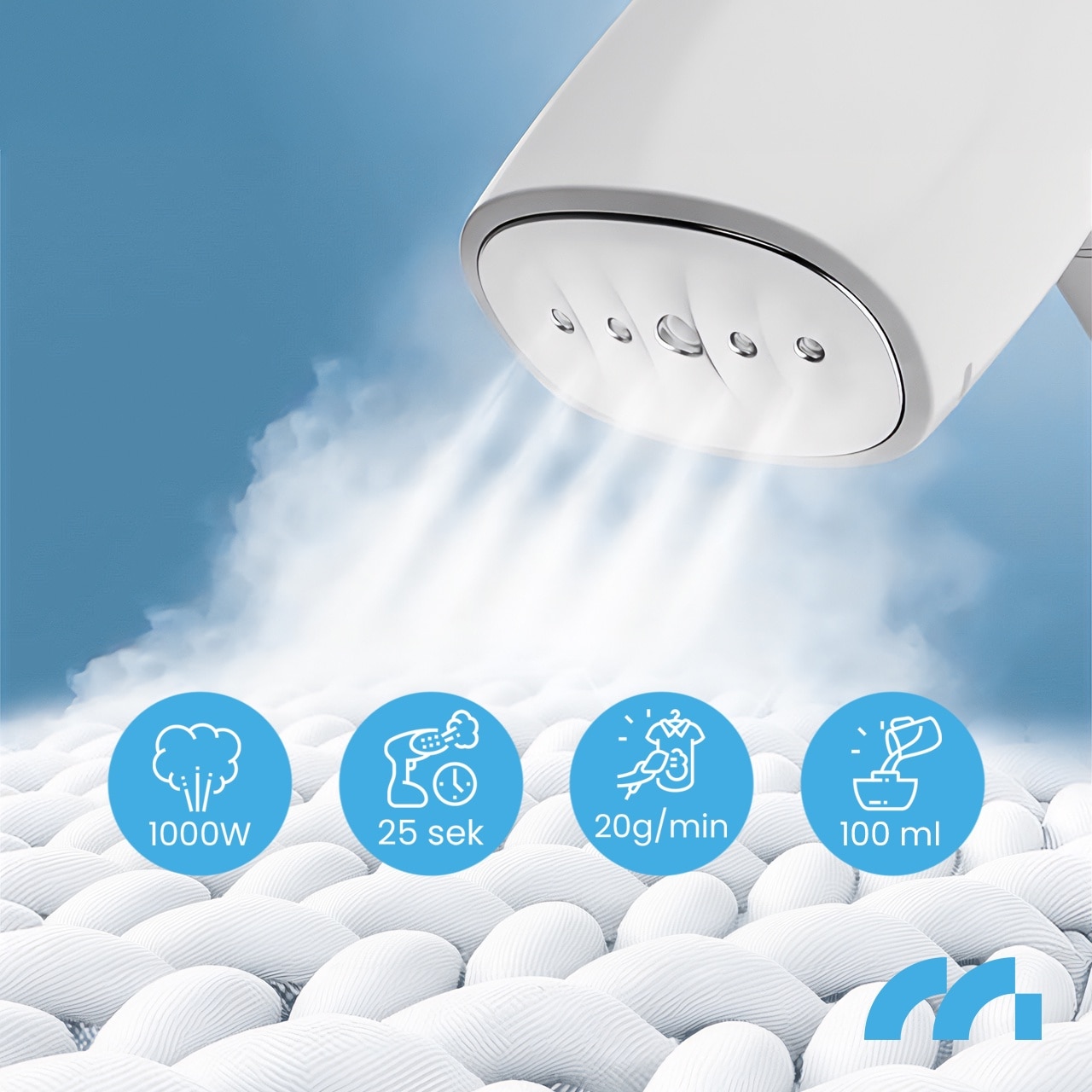 Fier de calcat cu aburi turistic Maltec HDS1000W, putere 1000W, rezervor 110 ml, alb, 1 buc
