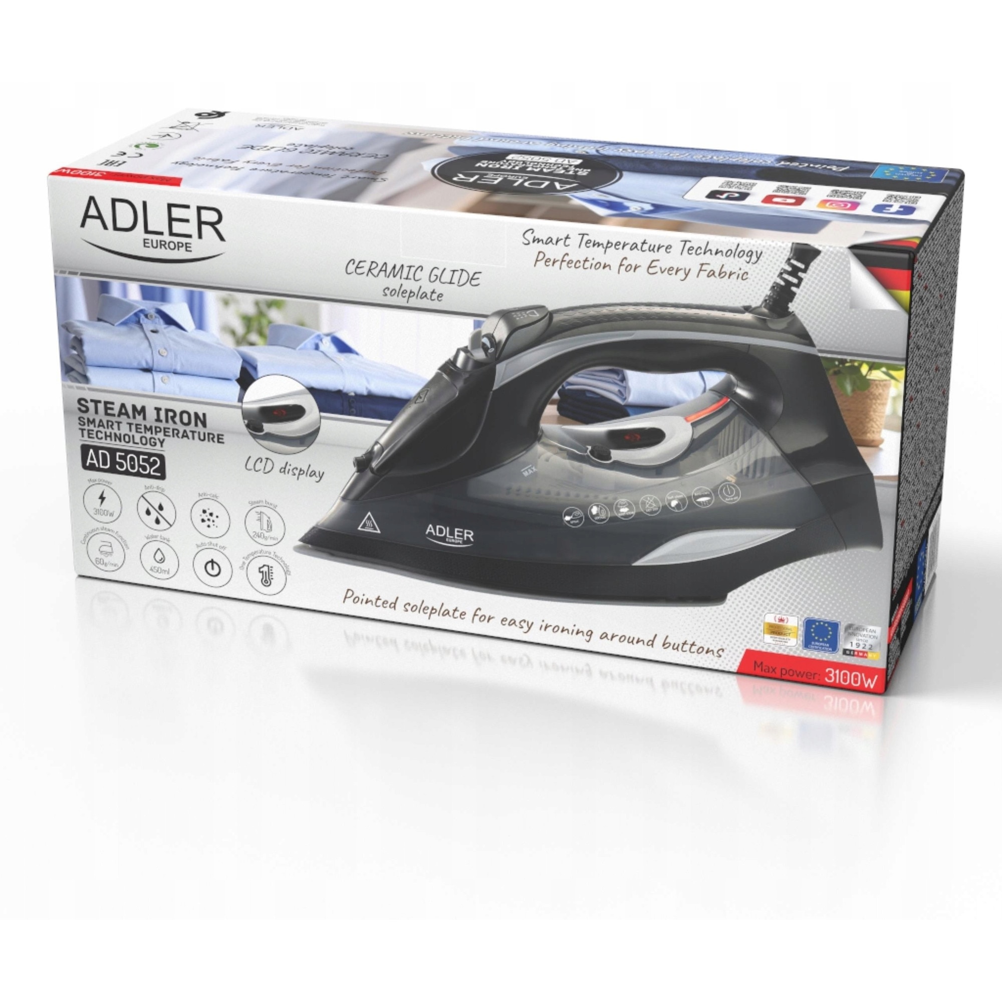 Fier de calcat cu abur ADLER 3100W ceramic LCD 240g
