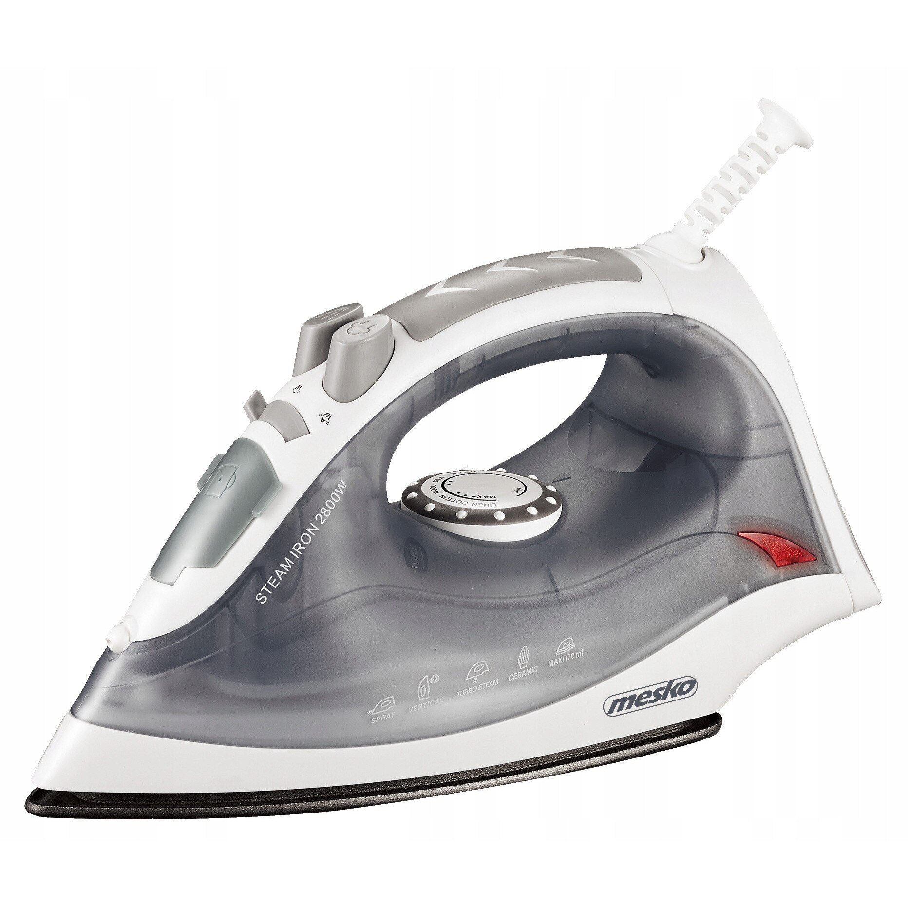 Fier de calcat cu aburi Mesko MS 5037, ceramic, gri, 20x10.5cm, 2800W, 170ml