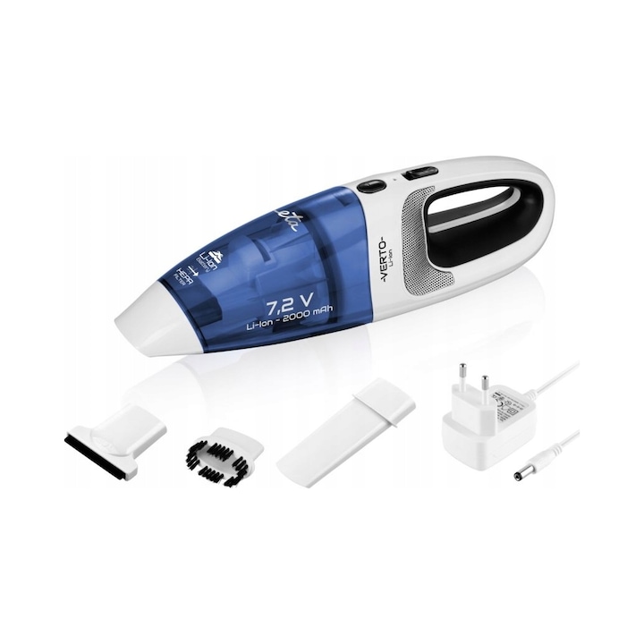 Aspirator manual ETA Verto, 7.2V, 15 min autonomie, alb-albastru, set complet