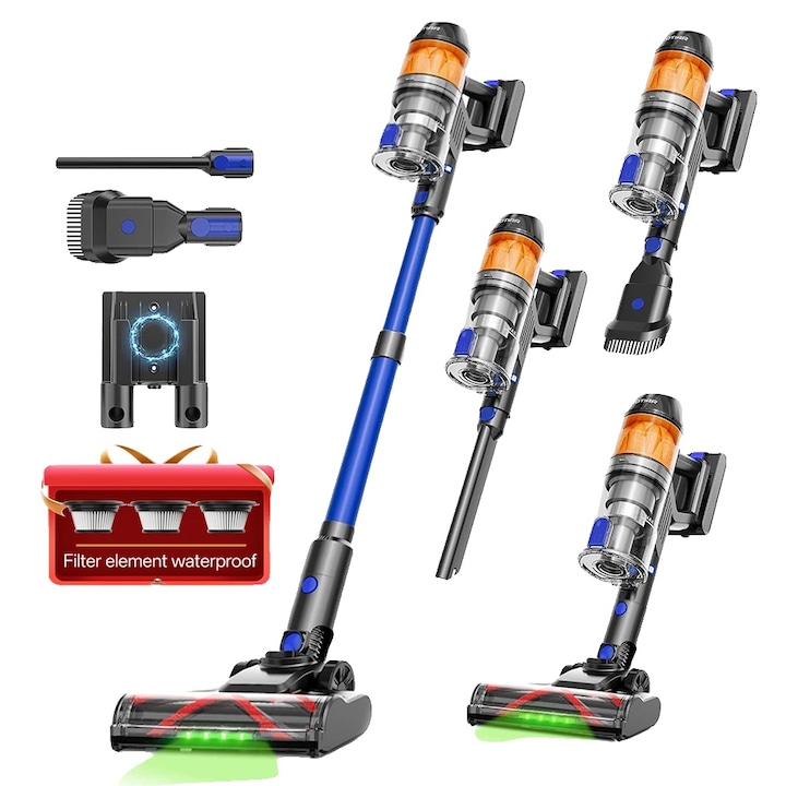 Aspirator fara fir R11, putere de aspiratie, filtrare HEPA, albastru, capacitate 1-2 L