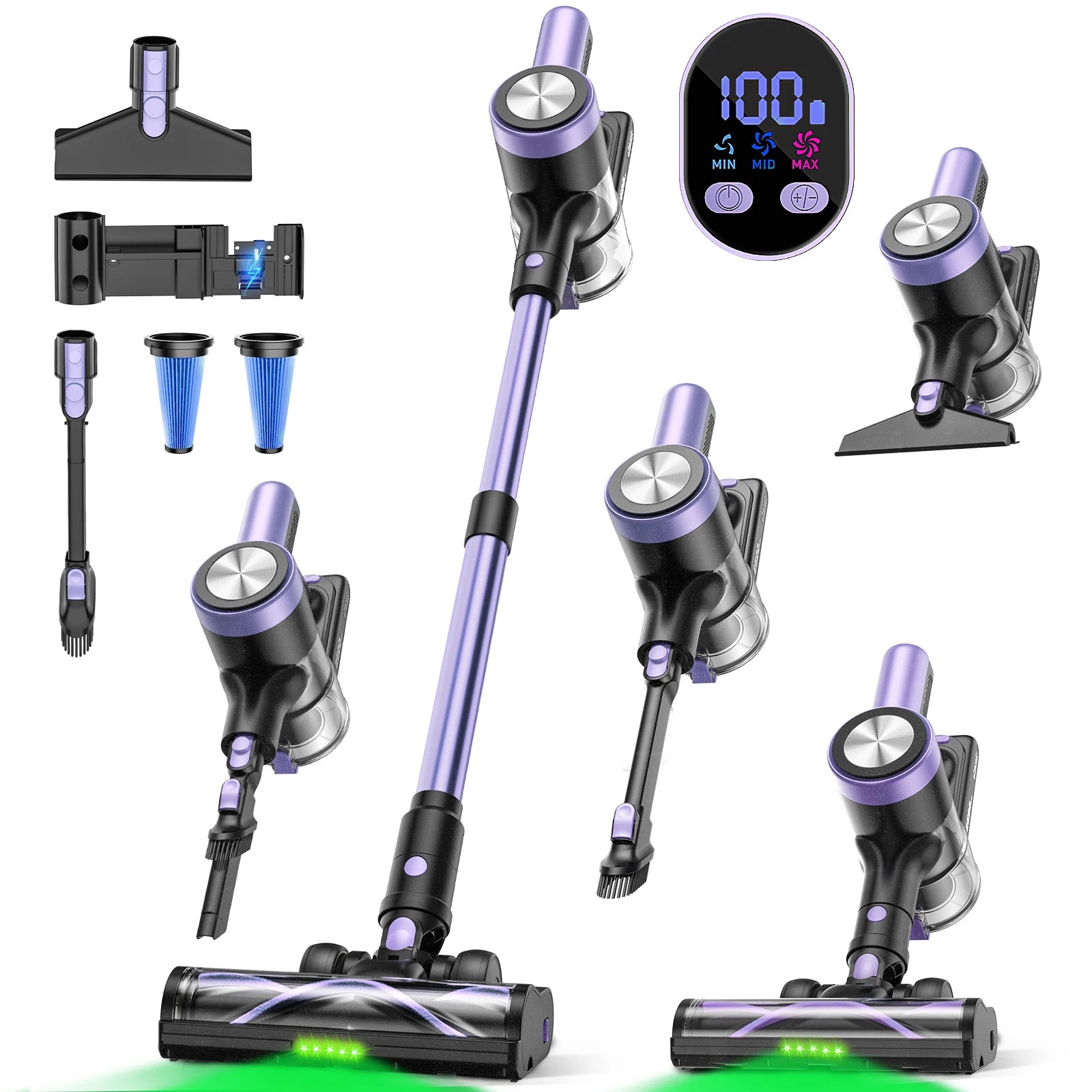 Aspirator fara fir H28V, putere de aspiratie puternica, design autoportant, violet, 55-60 minute autonomie