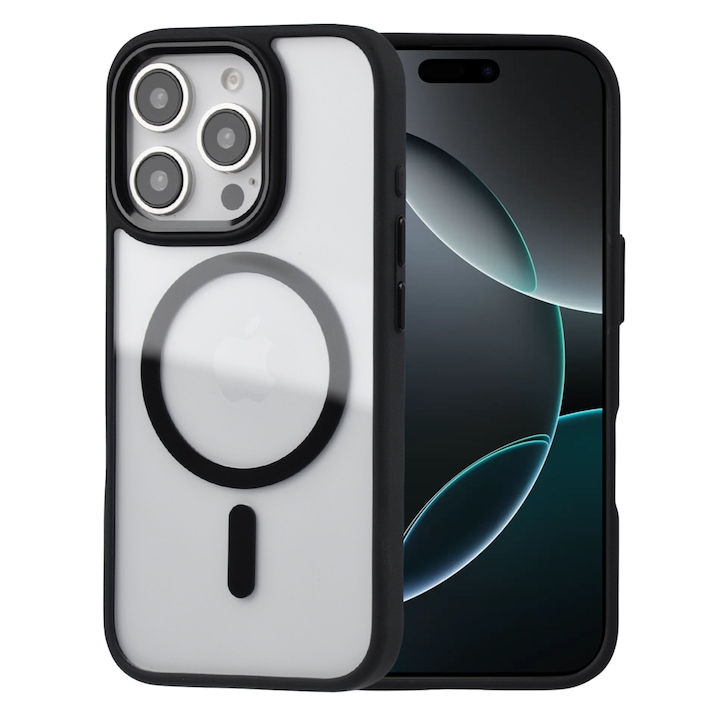 Husa de protectie, pentru Apple iPhone 16 Pro, incarcare MagSafe, protectie si aspect premium, model Honor, negru