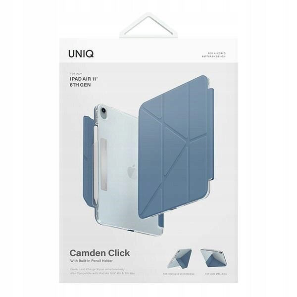 Etui pentru iPad Air 11" 2024, UNIQ Camden Click, Y-fold, suport Apple Pencil, albastru