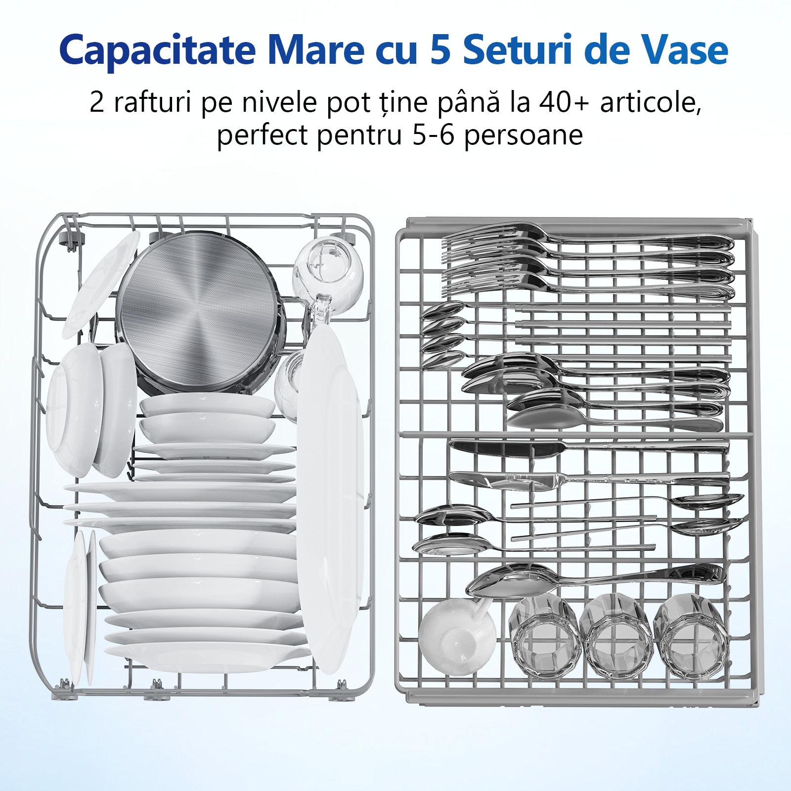 Mini Masina de spalat vase compacta AIRMSEN, 7+2 programe, Rezervor 5L, Panou Touch, Afisaj LED, Functie dedurizare sare, Clasa E, Alb