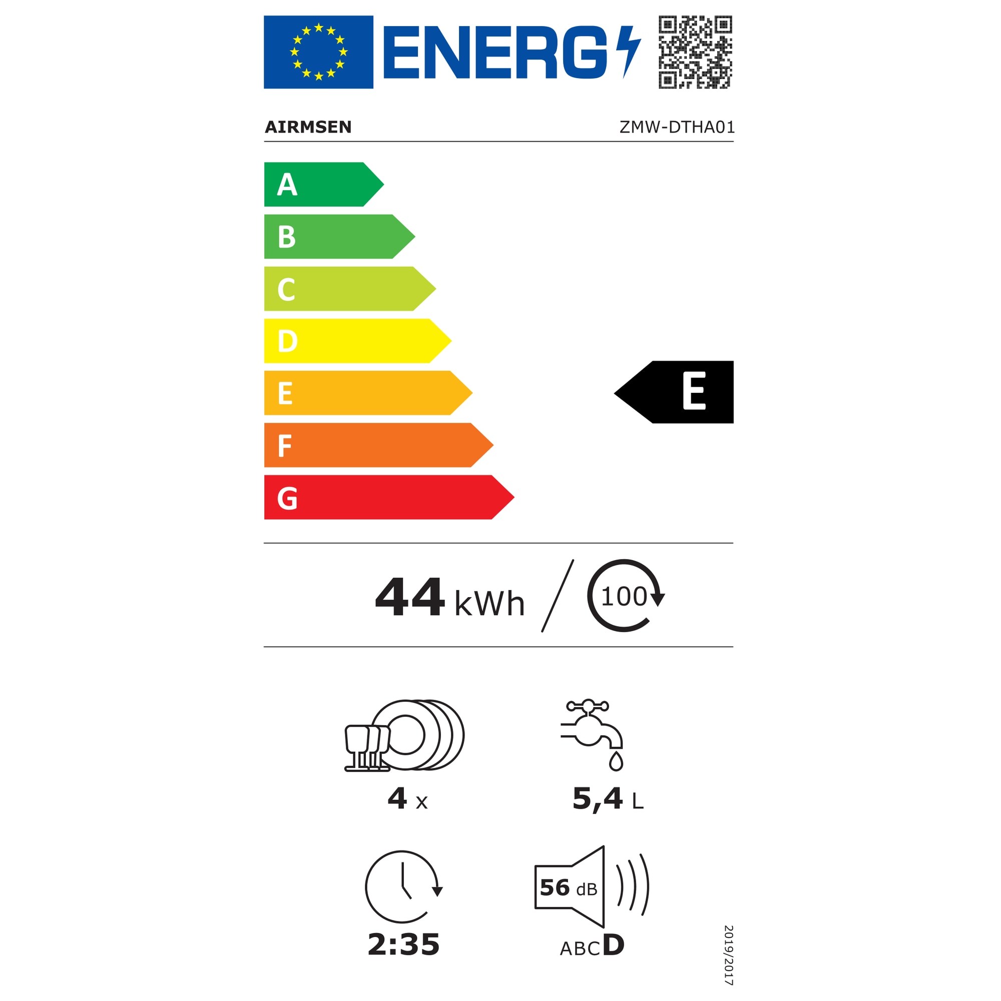 Mini Masina de spalat vase compacta AIRMSEN, 7+2 programe, Rezervor 5L, Panou Touch, Afisaj LED, Functie dedurizare sare, Clasa E, Alb