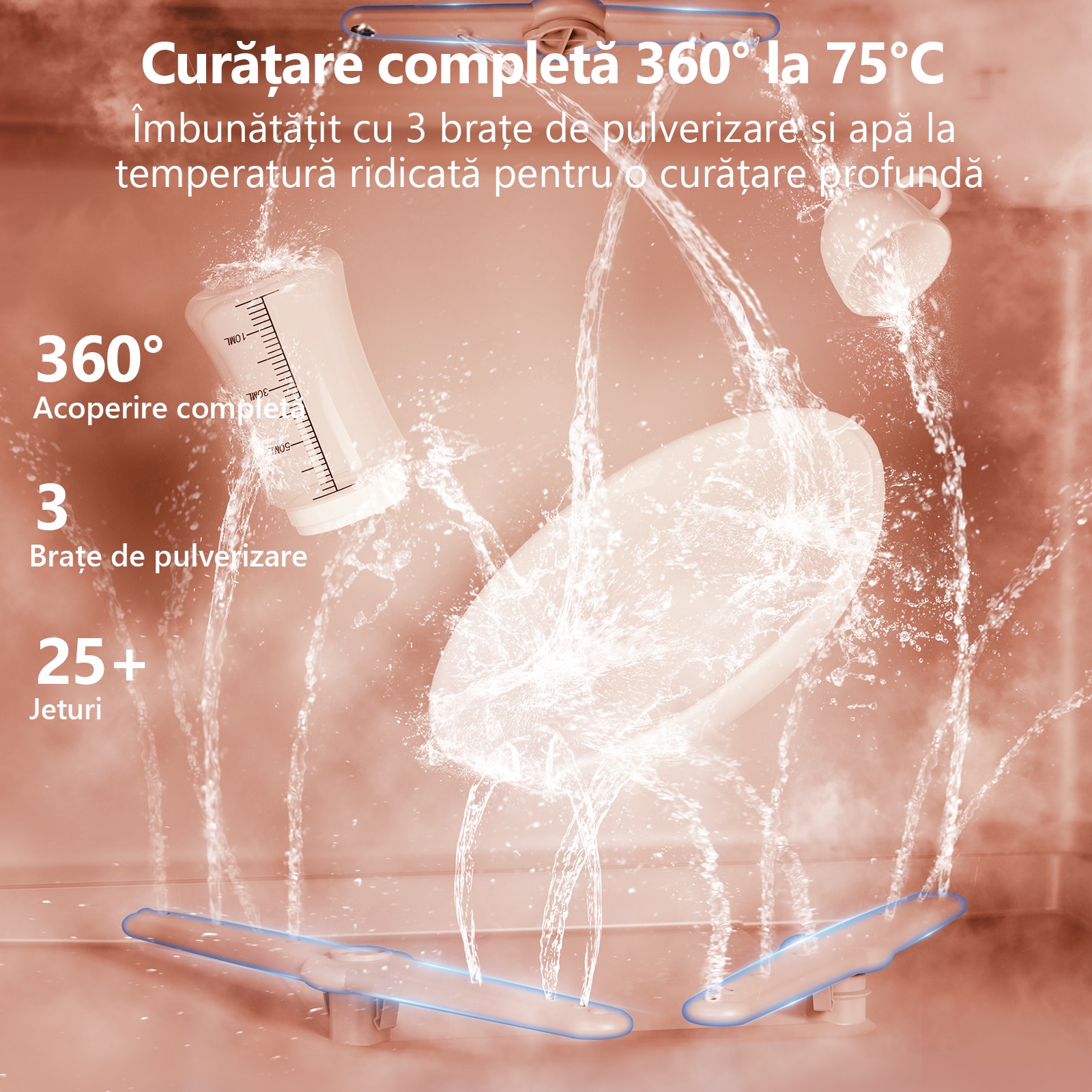 Mini Masina de spalat vase compacta AIRMSEN, 7+2 programe, Rezervor 5L, Panou Touch, Afisaj LED, Functie dedurizare sare, Clasa E, Alb