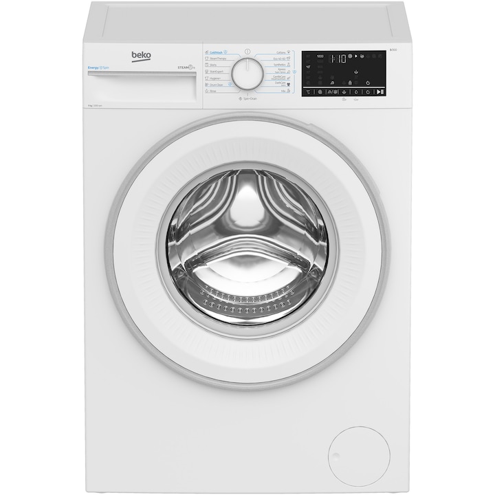 RESIGILAT: Masina de spalat rufe Beko B3WFU49215WWES, 9 kg, 1200 RPM, Clasa A, Motor ProSmart Inverter, Recycled Tub, Hygiene+, SteamCure, AddXtra, Alb