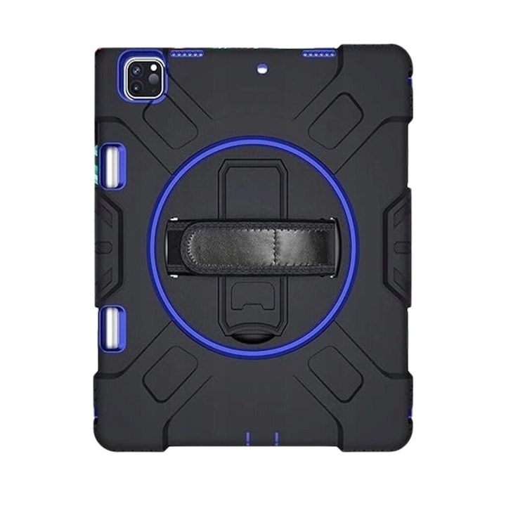 Husa tableta cu suport rotativ pentru iPad Pro 12,9", protectie militara, neagra, 3 straturi