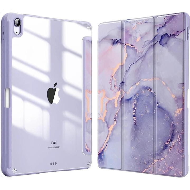 Husa pentru iPad 10.9 2022 (a 10-a generatie), XGSM, cu spatiu pentru un stylus, marmura violet