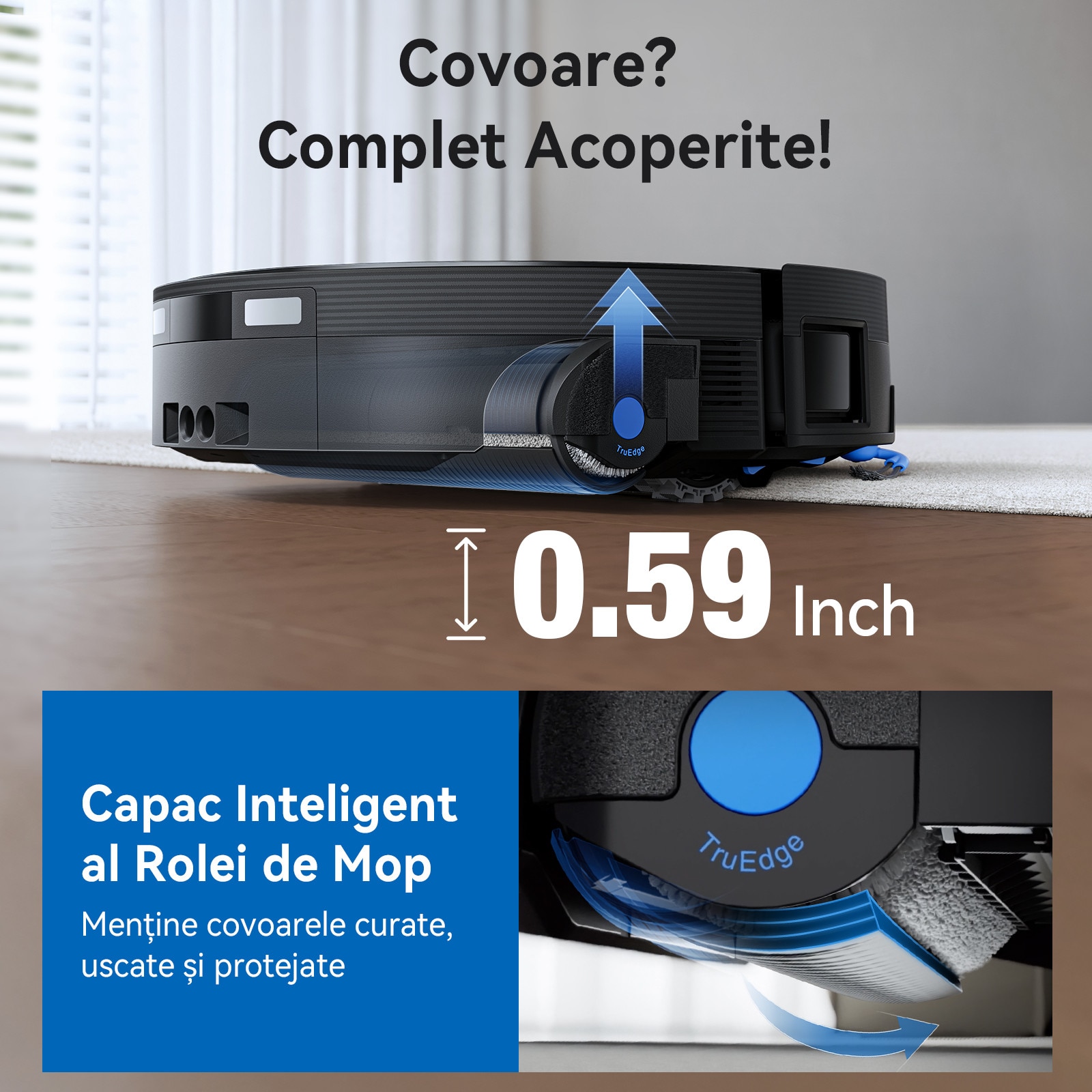 Aspirator Robot ECOVACS DEEBOT X12 OMNICYCLONE, 22000 Pa, 497min, 120W, mop cu rola FocusJet + OZMO cu auto-spalare, statie OMNICYCLONE fara sac, ZeroTangle, navigare AIVI 3D AI, YIKO 2.0, Spalare cu mop cu apa calda 75°C, Uscare automata la 63°C, Negru