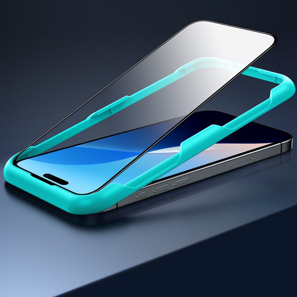 Folie telefon Sticla securizata ESR, transparenta, set 2 bucati, Negru, pentru iPhone 15/16