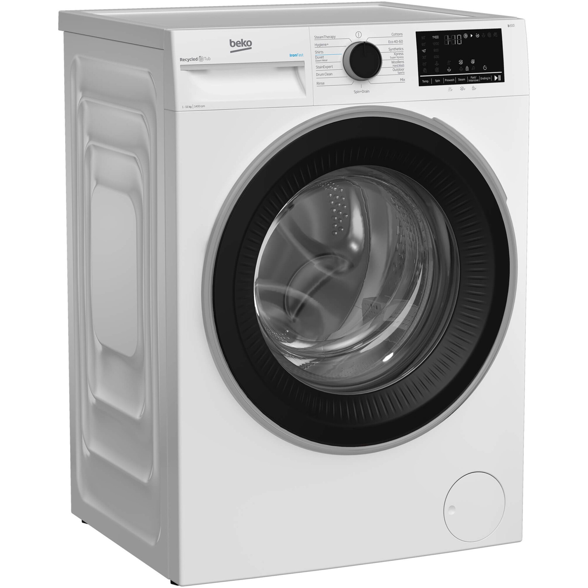 RESIGILAT: Masina de spalat rufe Beko BM3WFST411415W, 11 Kg, 1400 RPM, Clasa A, SteamCure, Recycled Tub, ProSmart Inverter Motor, AddXtra, WaterMode, ColdWash, Alb