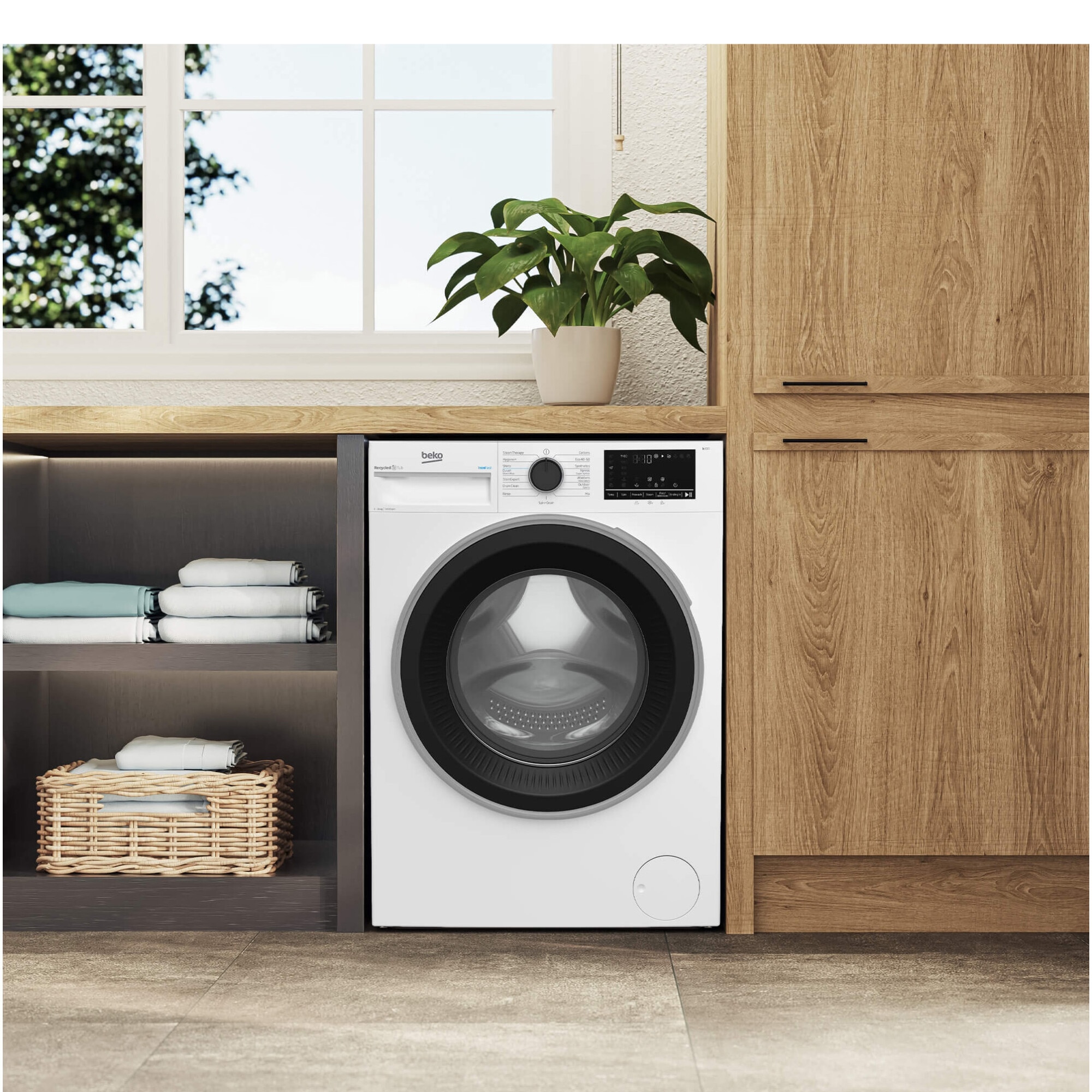 RESIGILAT: Masina de spalat rufe Beko BM3WFST411415W, 11 Kg, 1400 RPM, Clasa A, SteamCure, Recycled Tub, ProSmart Inverter Motor, AddXtra, WaterMode, ColdWash, Alb