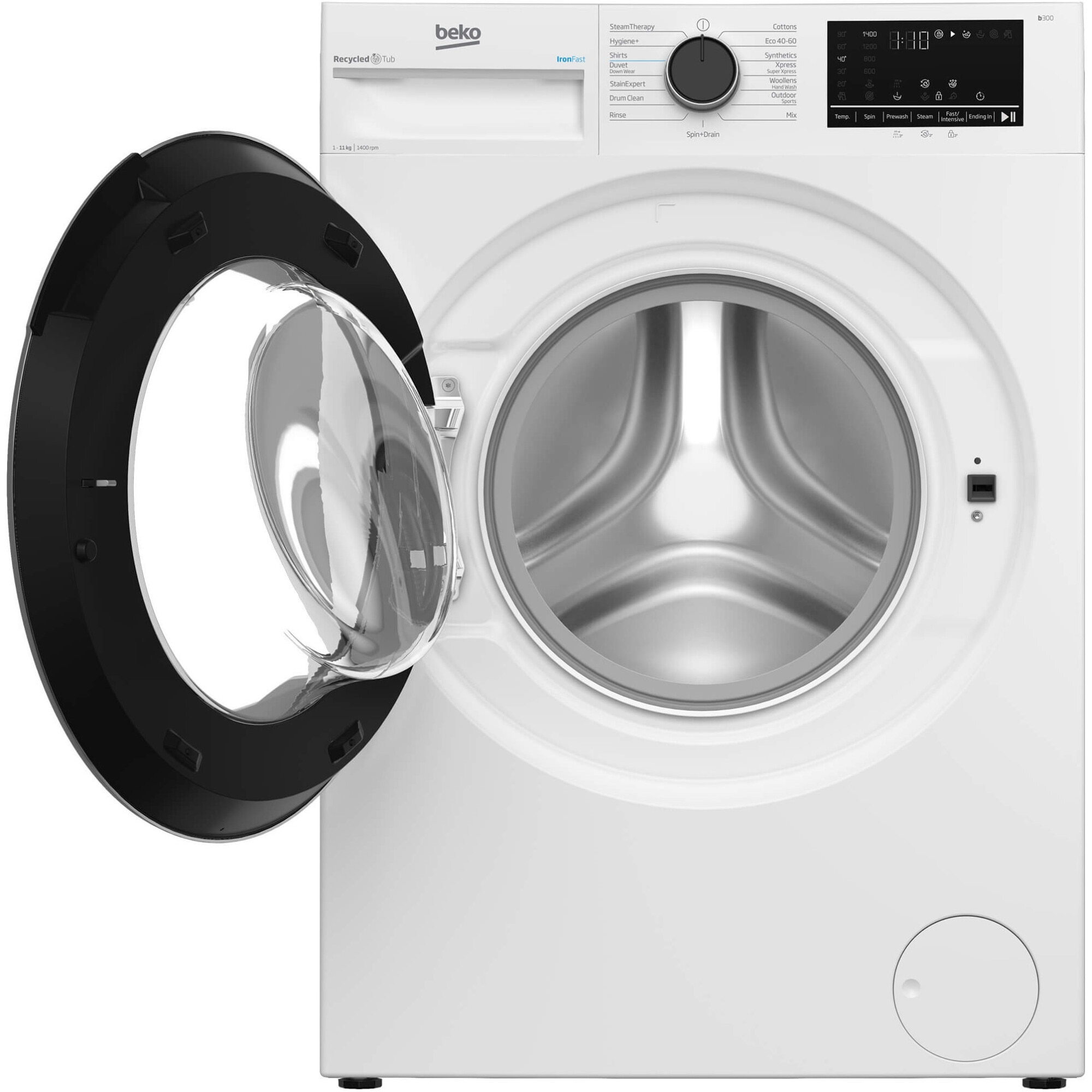 RESIGILAT: Masina de spalat rufe Beko BM3WFST411415W, 11 Kg, 1400 RPM, Clasa A, SteamCure, Recycled Tub, ProSmart Inverter Motor, AddXtra, WaterMode, ColdWash, Alb