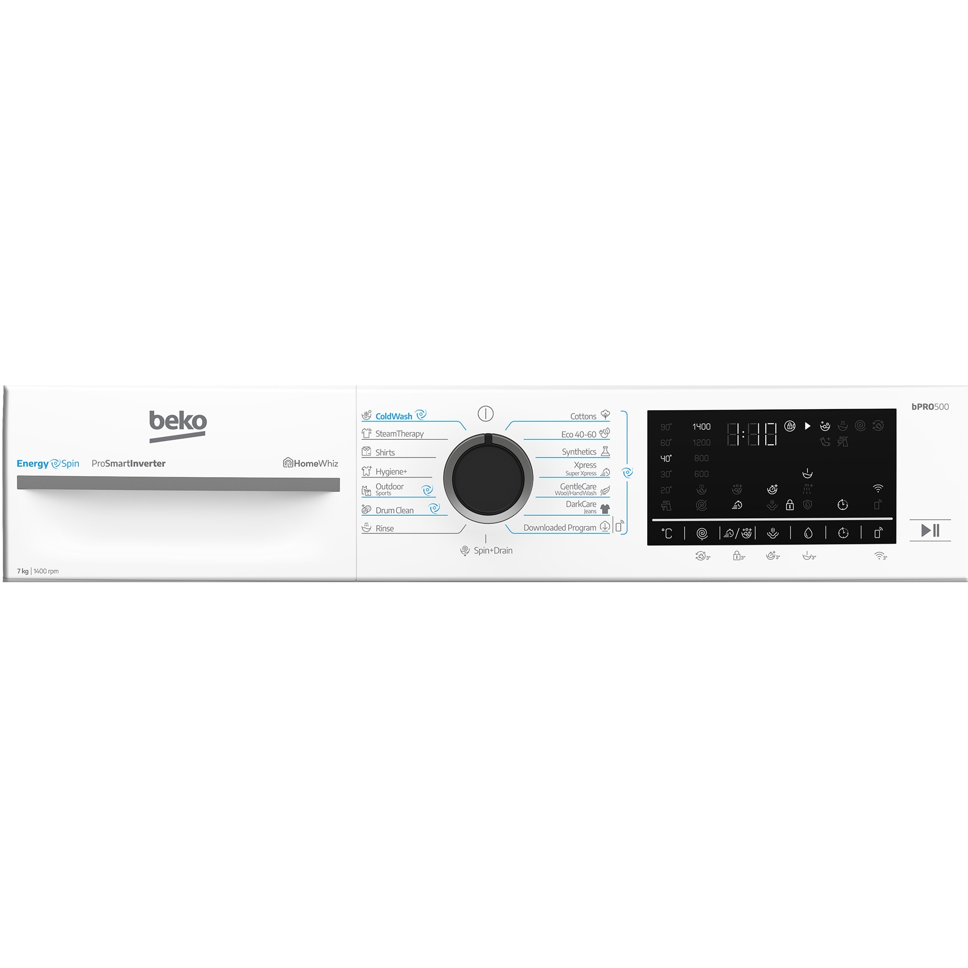 RESIGILAT: Masina de spalat rufe Slim Beko BM5WFSU67415W,7 kg, 1400 RPM, Clasa A, HomeWhiz prin WiFi, SteamCure, AddXtra, Motor ProSmart Inverter, AddXtra, Alb, usa Piano Black
