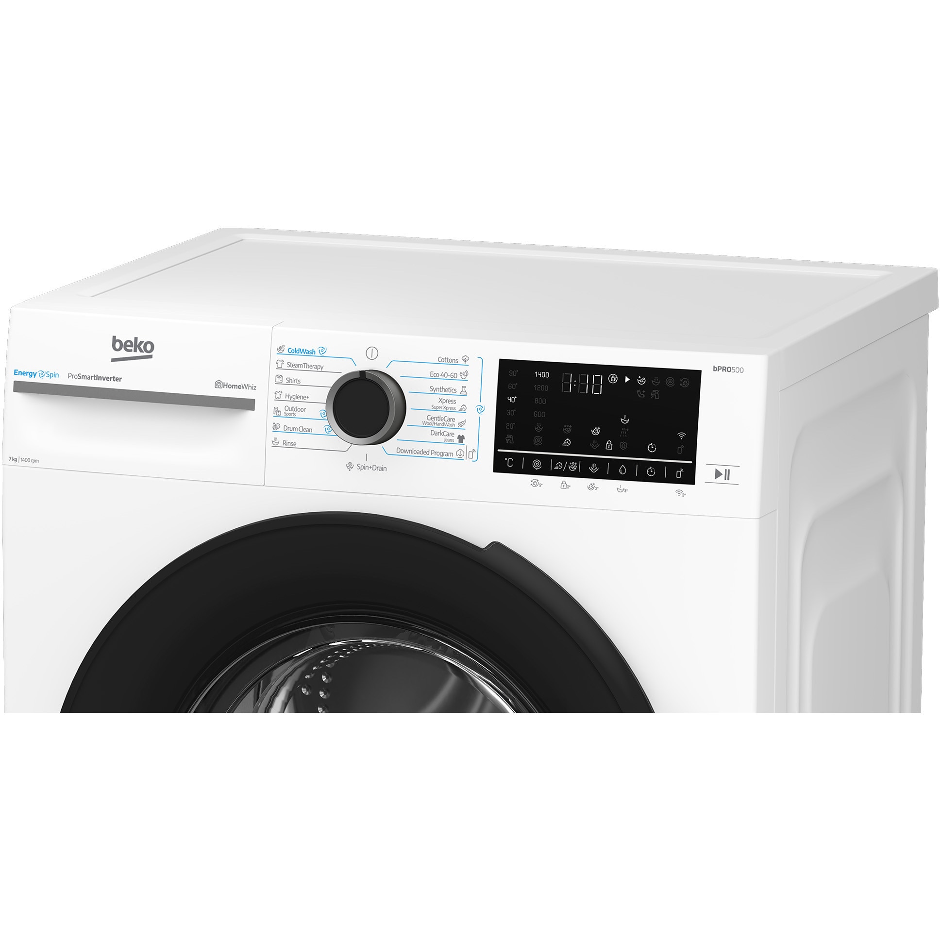 RESIGILAT: Masina de spalat rufe Slim Beko BM5WFSU67415W,7 kg, 1400 RPM, Clasa A, HomeWhiz prin WiFi, SteamCure, AddXtra, Motor ProSmart Inverter, AddXtra, Alb, usa Piano Black