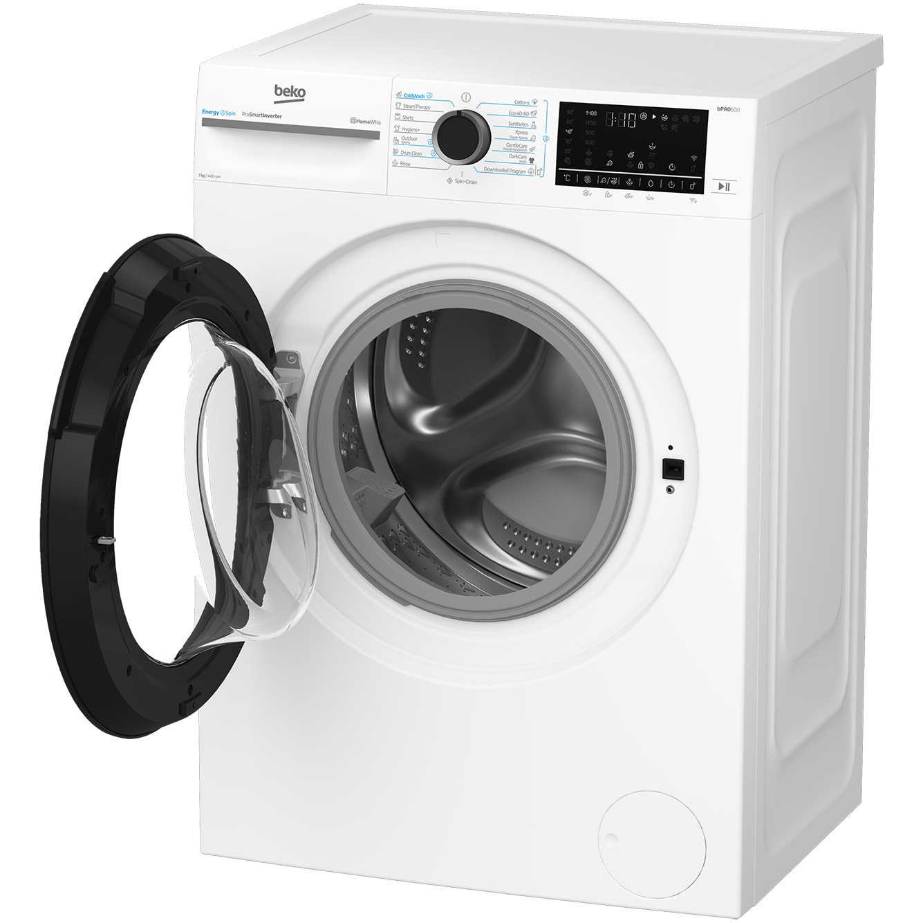 RESIGILAT: Masina de spalat rufe Slim Beko BM5WFSU67415W,7 kg, 1400 RPM, Clasa A, HomeWhiz prin WiFi, SteamCure, AddXtra, Motor ProSmart Inverter, AddXtra, Alb, usa Piano Black
