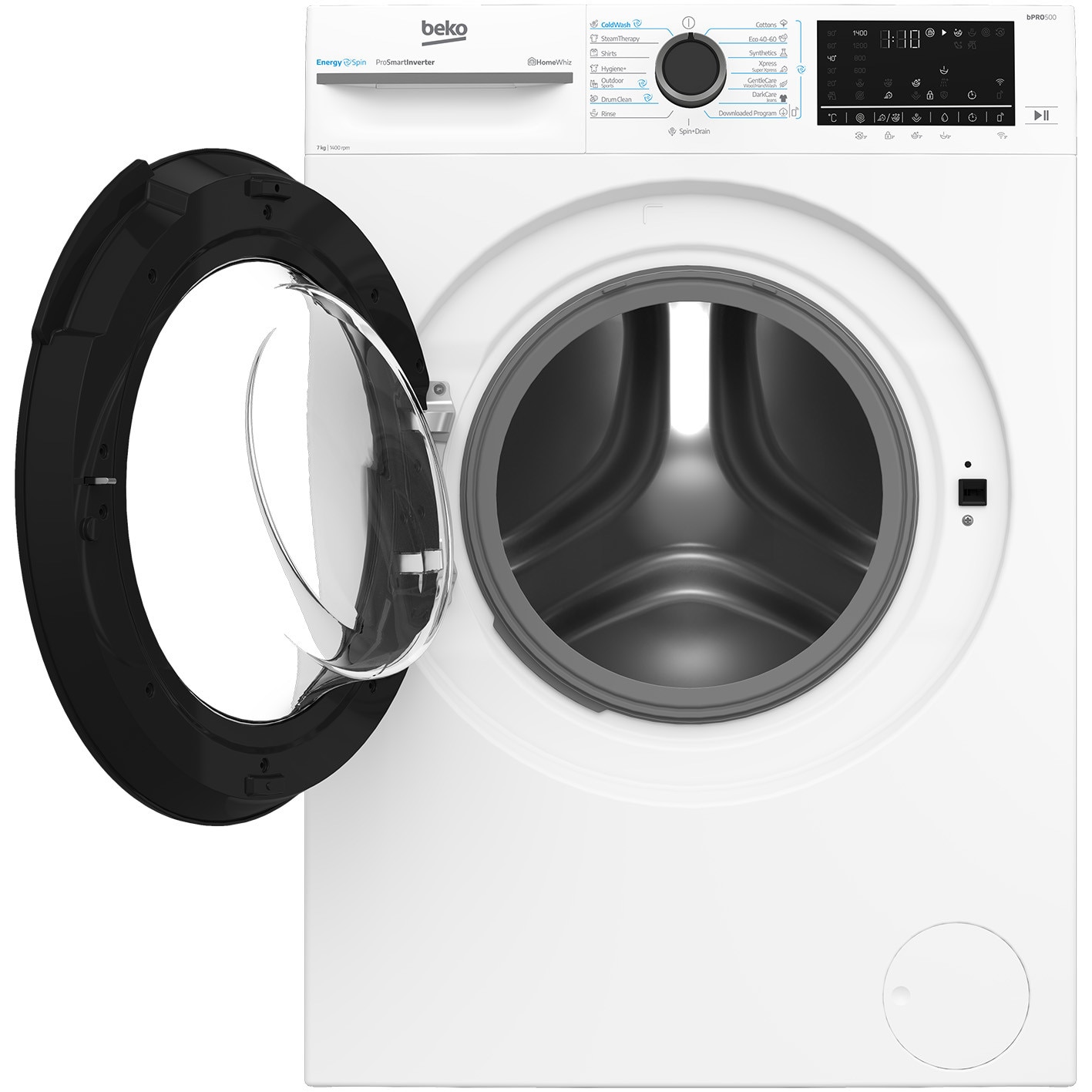 RESIGILAT: Masina de spalat rufe Slim Beko BM5WFSU67415W,7 kg, 1400 RPM, Clasa A, HomeWhiz prin WiFi, SteamCure, AddXtra, Motor ProSmart Inverter, AddXtra, Alb, usa Piano Black
