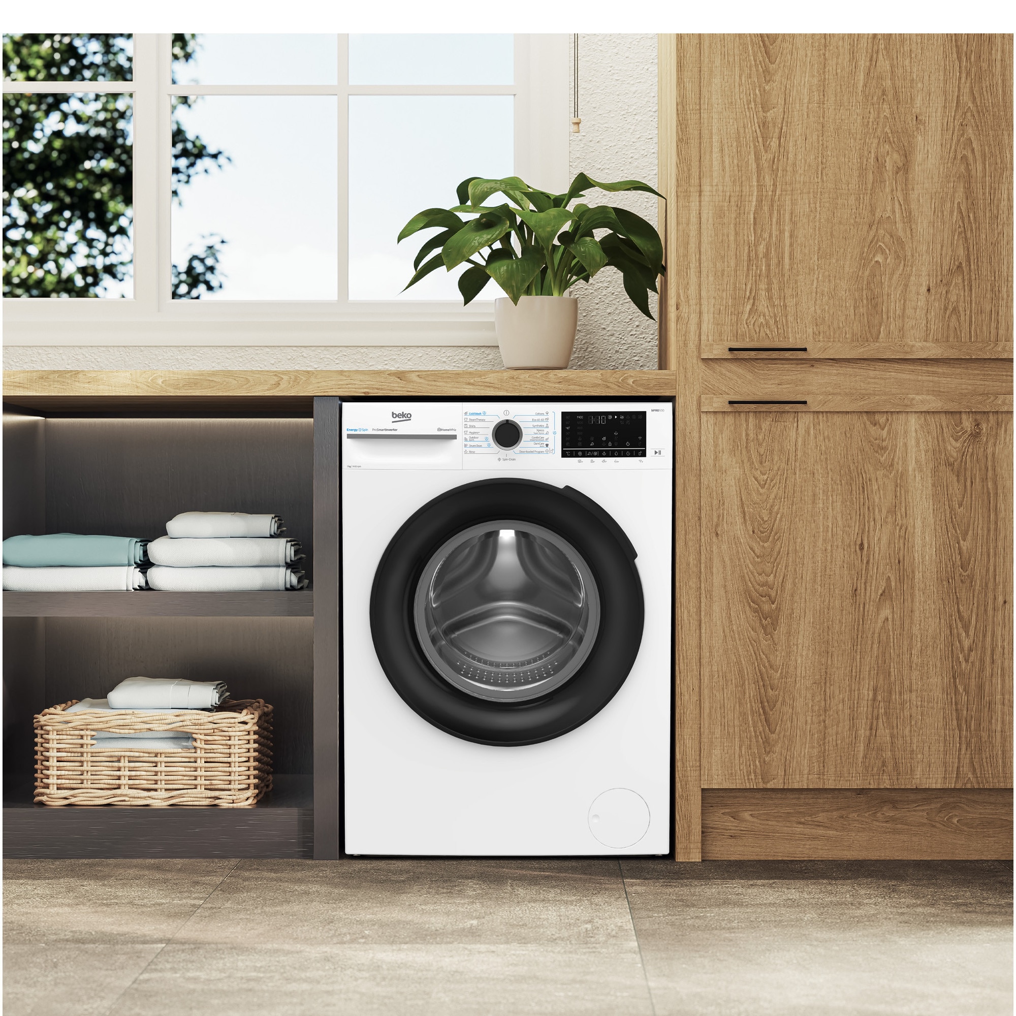RESIGILAT: Masina de spalat rufe Slim Beko BM5WFSU67415W,7 kg, 1400 RPM, Clasa A, HomeWhiz prin WiFi, SteamCure, AddXtra, Motor ProSmart Inverter, AddXtra, Alb, usa Piano Black