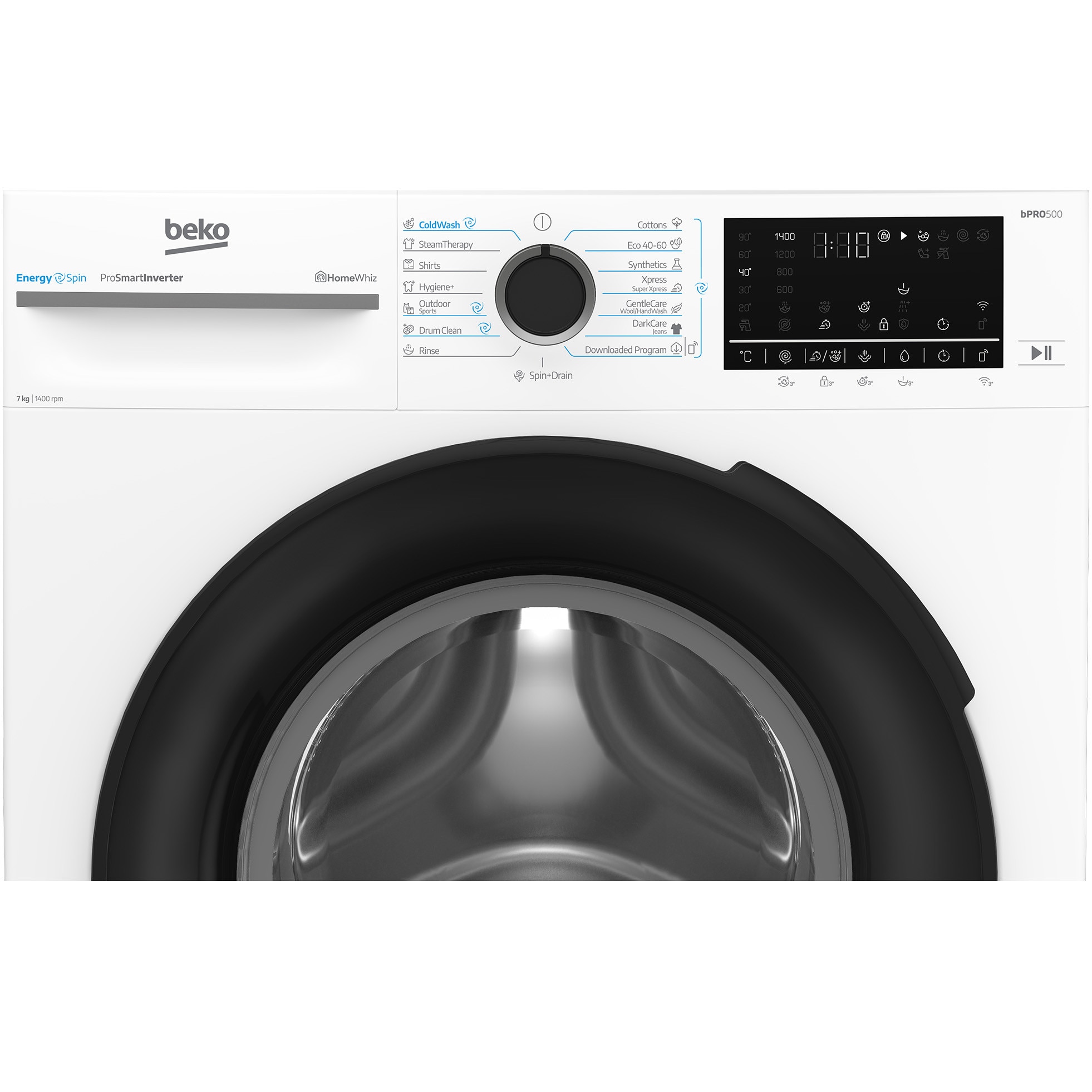 RESIGILAT: Masina de spalat rufe Slim Beko BM5WFSU67415W,7 kg, 1400 RPM, Clasa A, HomeWhiz prin WiFi, SteamCure, AddXtra, Motor ProSmart Inverter, AddXtra, Alb, usa Piano Black
