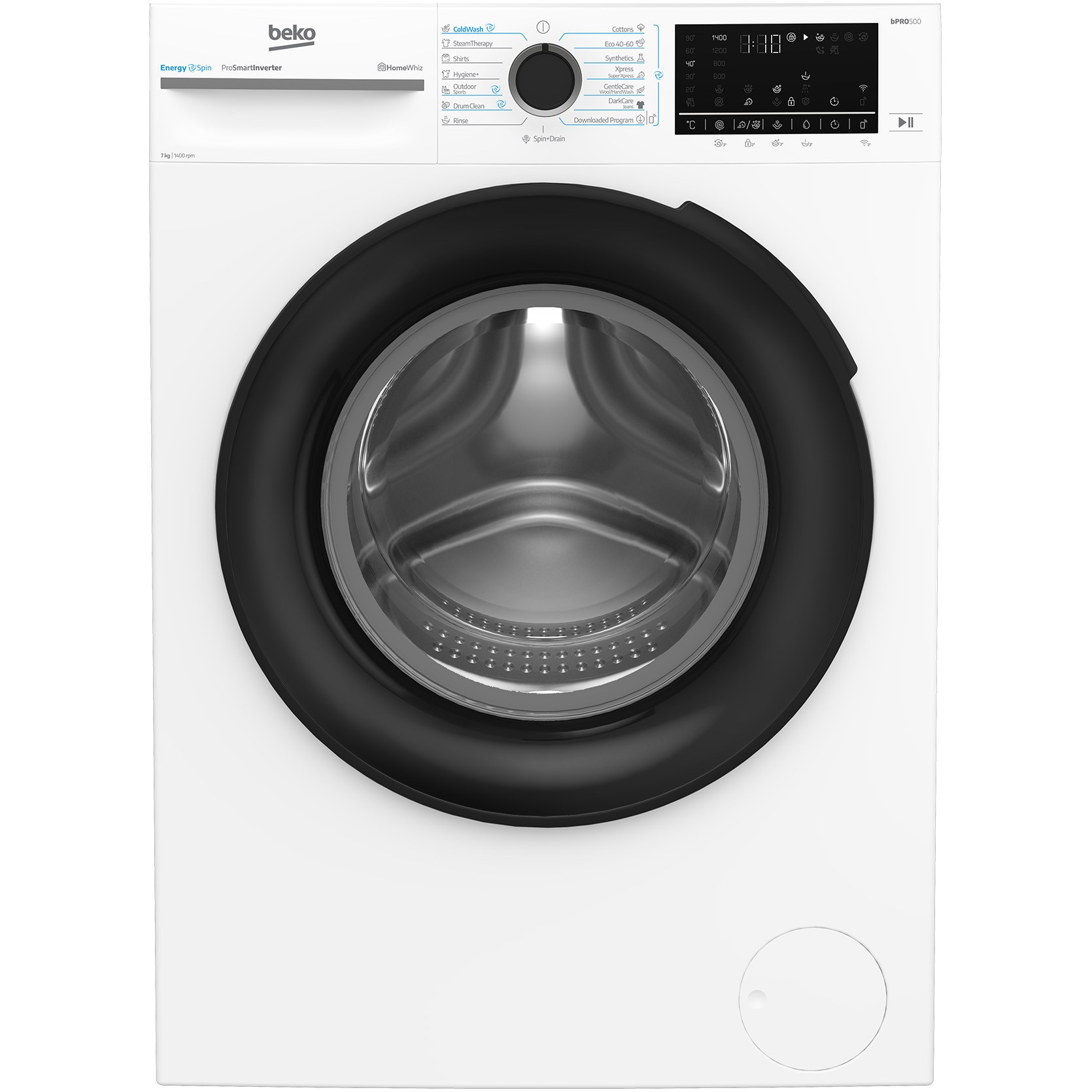 RESIGILAT: Masina de spalat rufe Slim Beko BM5WFSU67415W,7 kg, 1400 RPM, Clasa A, HomeWhiz prin WiFi, SteamCure, AddXtra, Motor ProSmart Inverter, AddXtra, Alb, usa Piano Black