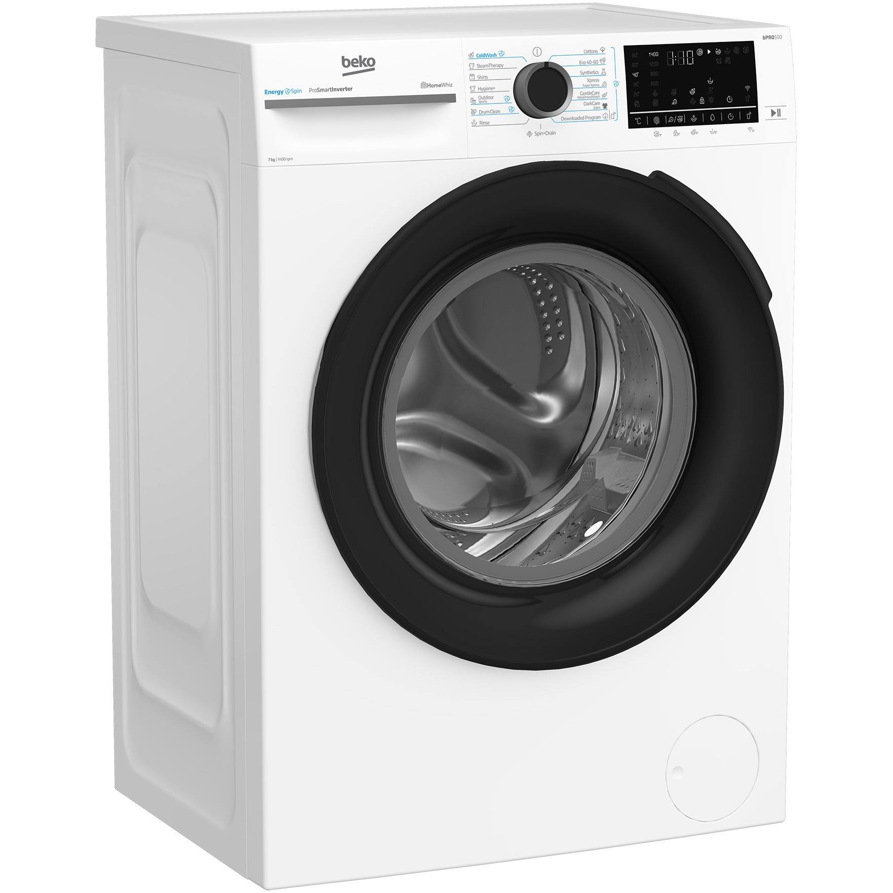 RESIGILAT: Masina de spalat rufe Slim Beko BM5WFSU67415W,7 kg, 1400 RPM, Clasa A, HomeWhiz prin WiFi, SteamCure, AddXtra, Motor ProSmart Inverter, AddXtra, Alb, usa Piano Black