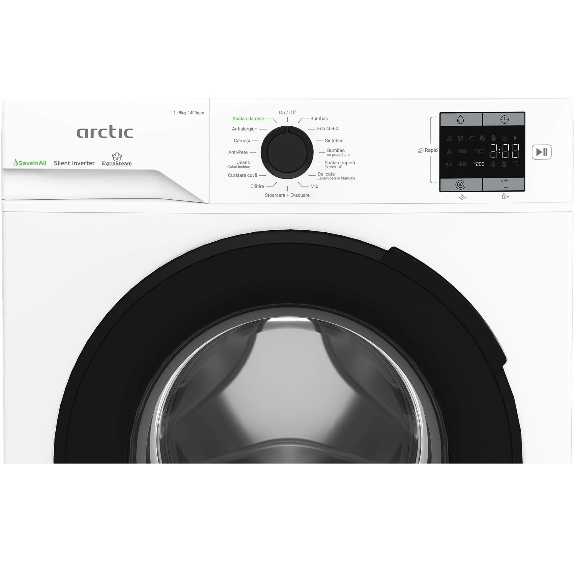 RESIGILAT: Masina de spalat rufe Arctic APLM1WFSU19410W, 9 Kg, 1400 RPM, Clasa A, Motor Silent Inverter, Recycled Tub, Child Lock, Add-In, Alb