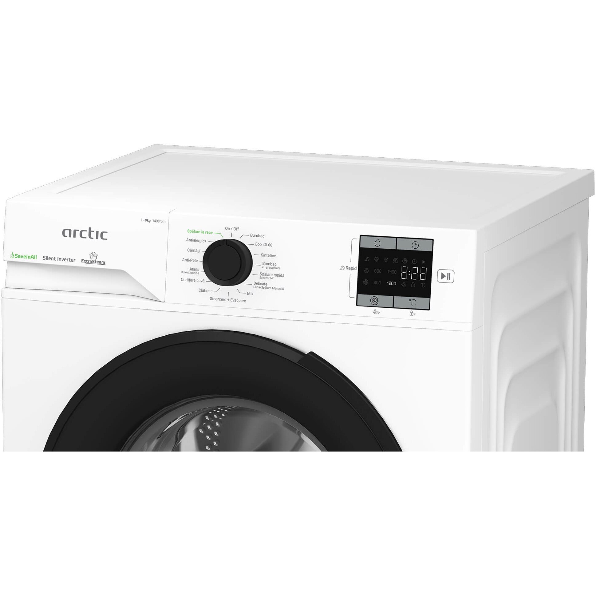 RESIGILAT: Masina de spalat rufe Arctic APLM1WFSU19410W, 9 Kg, 1400 RPM, Clasa A, Motor Silent Inverter, Recycled Tub, Child Lock, Add-In, Alb