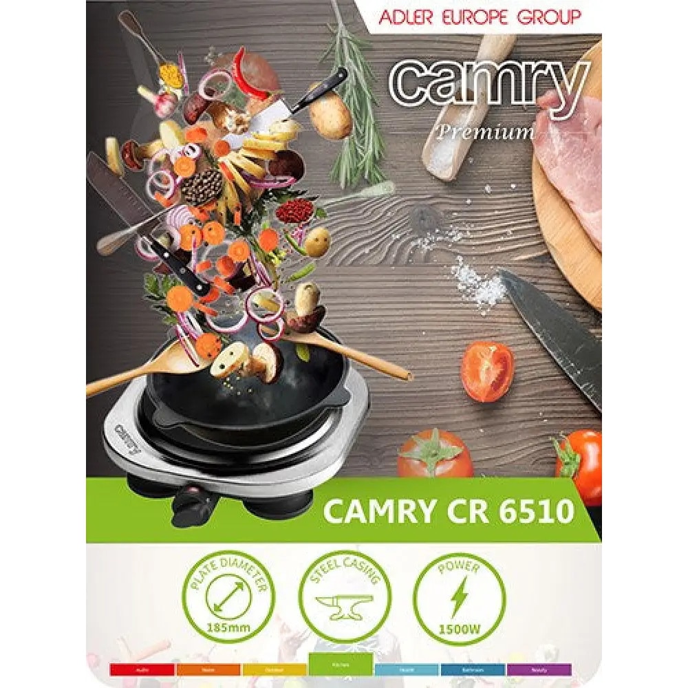 Aragaz electric portabil Camry CR 6510 negru inox 24x24cm 1500W