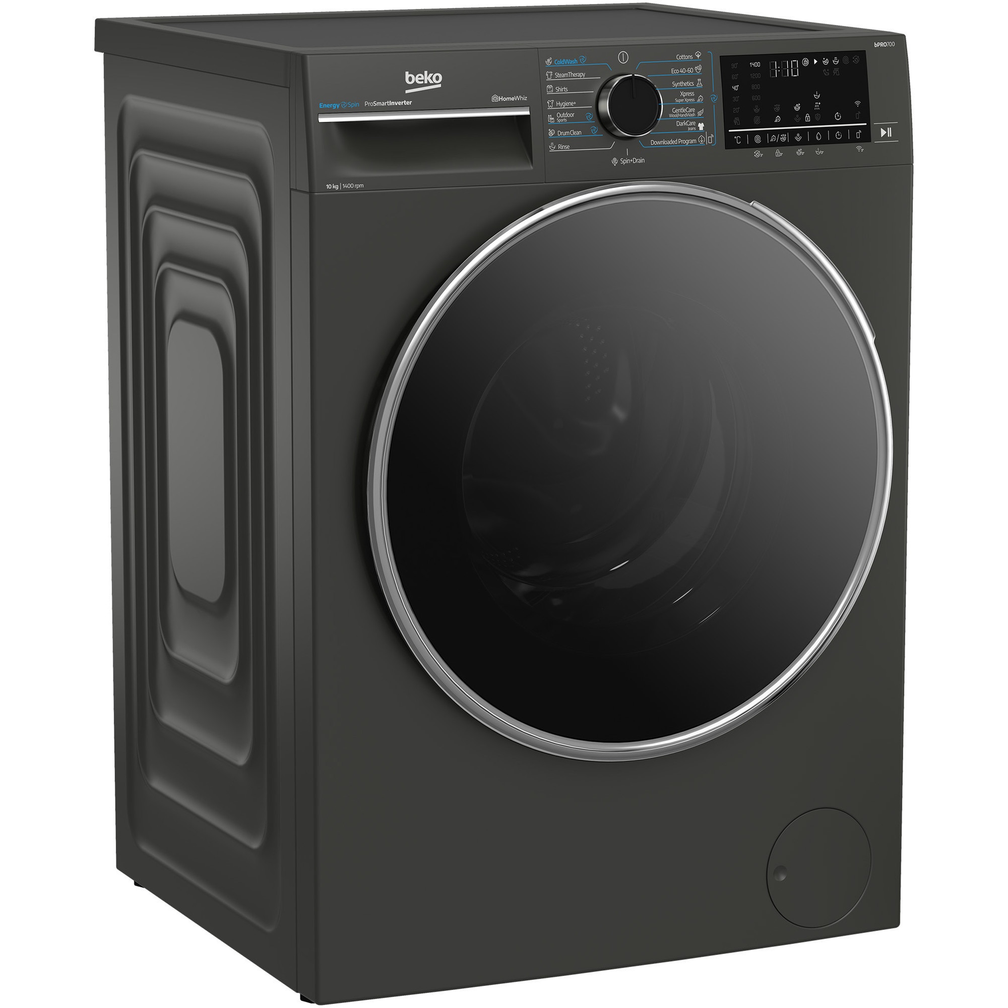 RESIGILAT: Masina de spalat rufe Beko B7WFU610418MB2ES, 10 kg, 1400 RPM, Clasa A, Recycled Tub, HomeWhiz prin WiFi , Motor ProSmart Inverter, AddXtra, Hygiene+, IronFast, Culoare Piano Black