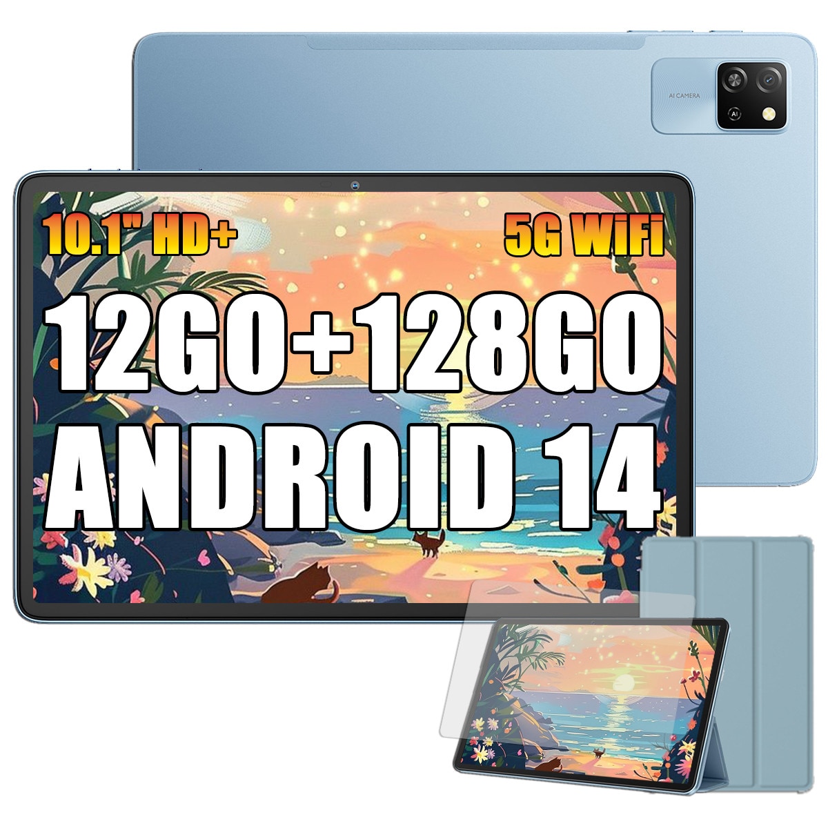 Pachet promo: Tableta Blackview Tab 60 Pro, 10.1 inch, Android 15, 2.4G+5G, WiFi 6, 24GB Ram(8GB + 16GB extensibili), 128GB ROM, Expandabil 1TB, 5100mAhSuport pentru pozitionarea GPS, Albastru + Tastatura Bluetooth, Blackview, ABS, Wireless, telefon, tableta, PC, Portabila, Windows, Mac, Android, iOS, Baterie Reincarcabila, Negru