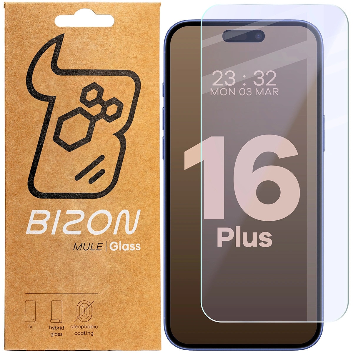 Folie protectie telefon, BizonMobile Sticla hibrida, pentru Apple iPhone 16 Plus, 9H, 0,43mm, transparent
