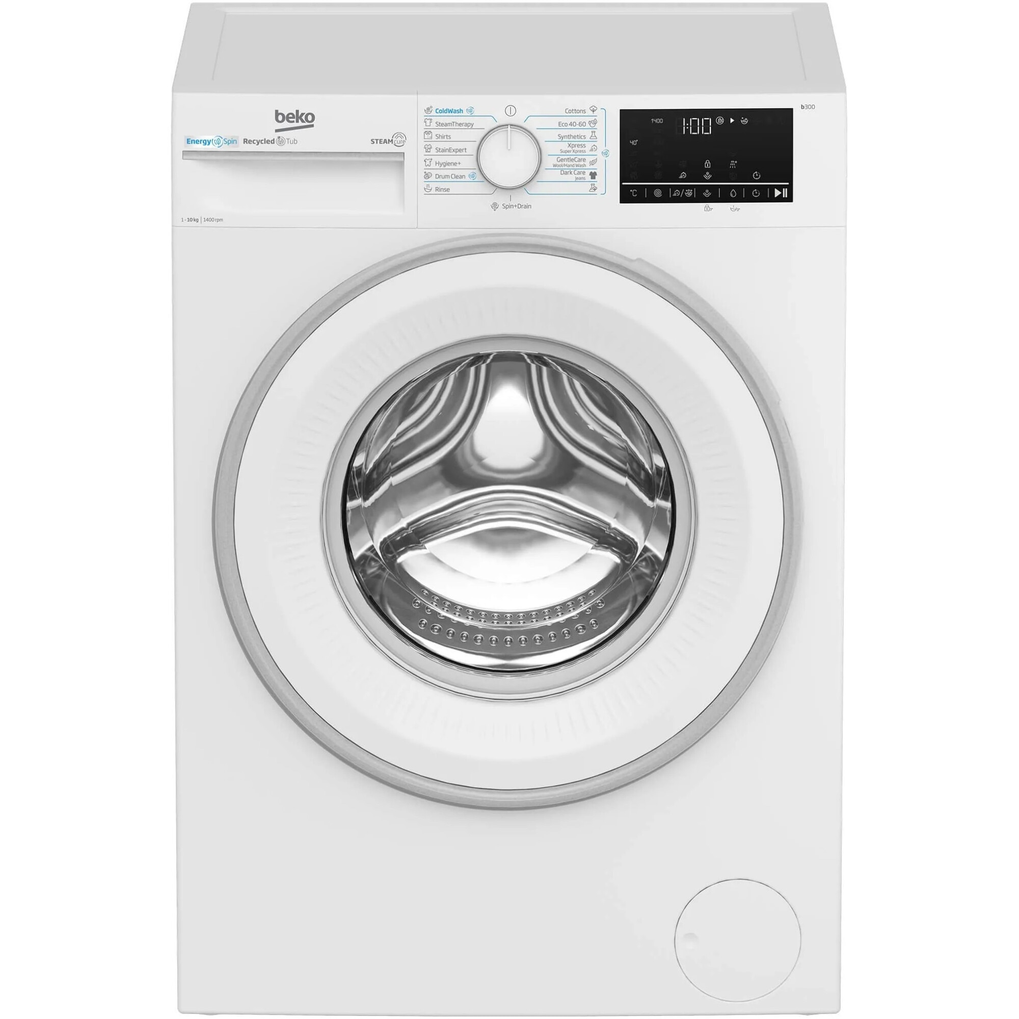 RESIGILAT: Masina de spalat rufe Beko B3WFU410415WWES, 10 kg, 1400 RPM, Clasa A, Motor ProSmart Inverter, Recycled Tub, Hygiene+, SteamCure, IronFast, AddXtra, Alb