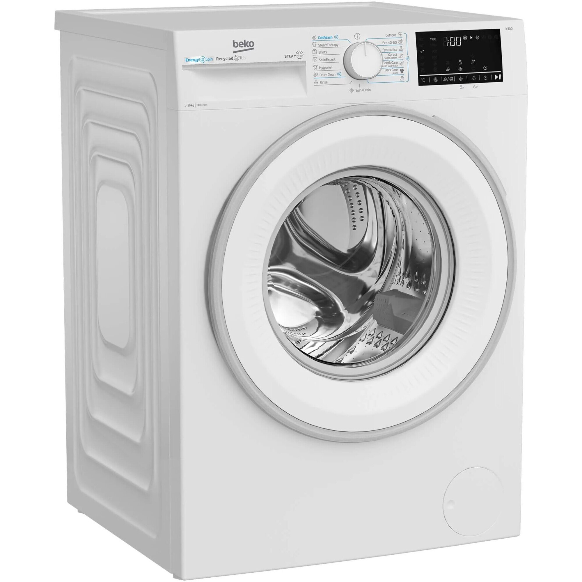 RESIGILAT: Masina de spalat rufe Beko B3WFU410415WWES, 10 kg, 1400 RPM, Clasa A, Motor ProSmart Inverter, Recycled Tub, Hygiene+, SteamCure, IronFast, AddXtra, Alb