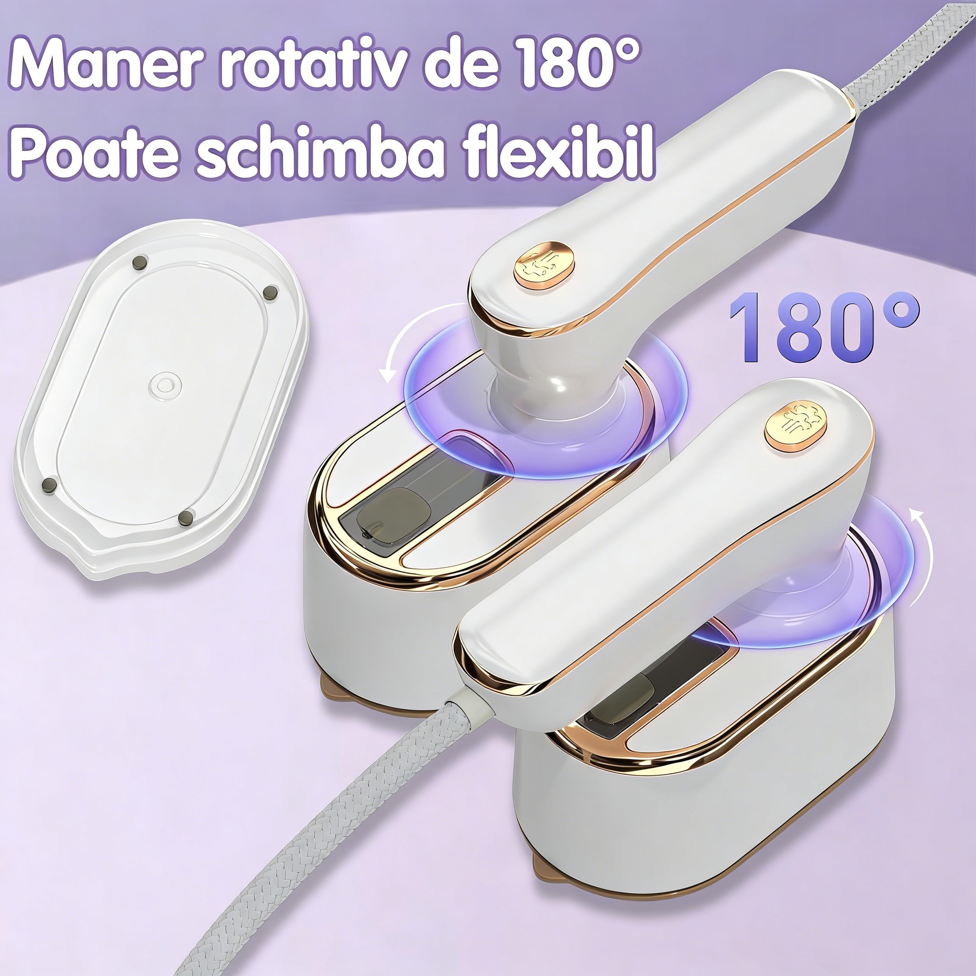 Aparat de calcat vertical cu abur AVAKKER®, Steamer haine portabil pentru voiaj, incalzire rapida in 30 secunde, rezervor de apa detasabil, design ergonomic si compact, ideal pentru calatorii, Alb