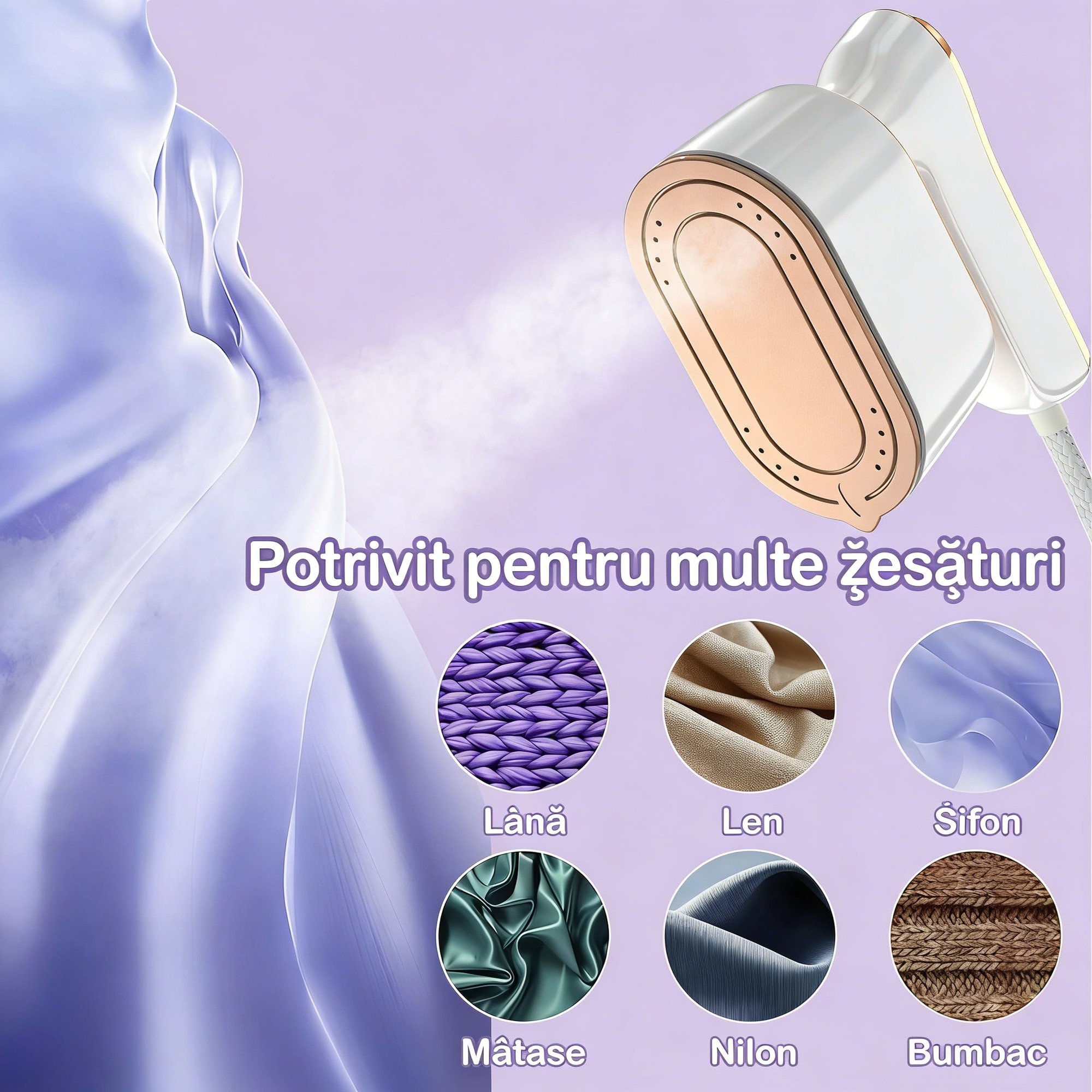 Aparat de calcat vertical cu abur AVAKKER®, Steamer haine portabil pentru voiaj, incalzire rapida in 30 secunde, rezervor de apa detasabil, design ergonomic si compact, ideal pentru calatorii, Alb