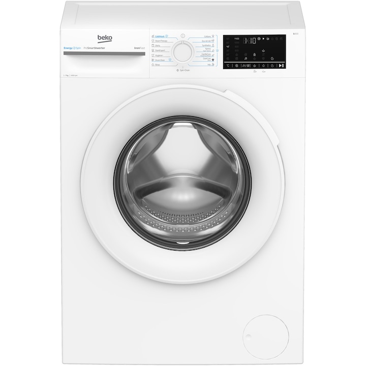 RESIGILAT: Masina de spalat rufe Beko BM3WFU47415WW, 7 kg, 1400 RPM, Clasa A, Motor ProSmart Inverter, Recycled Tub, Hygiene+, SteamCure, AddXtra, Alb