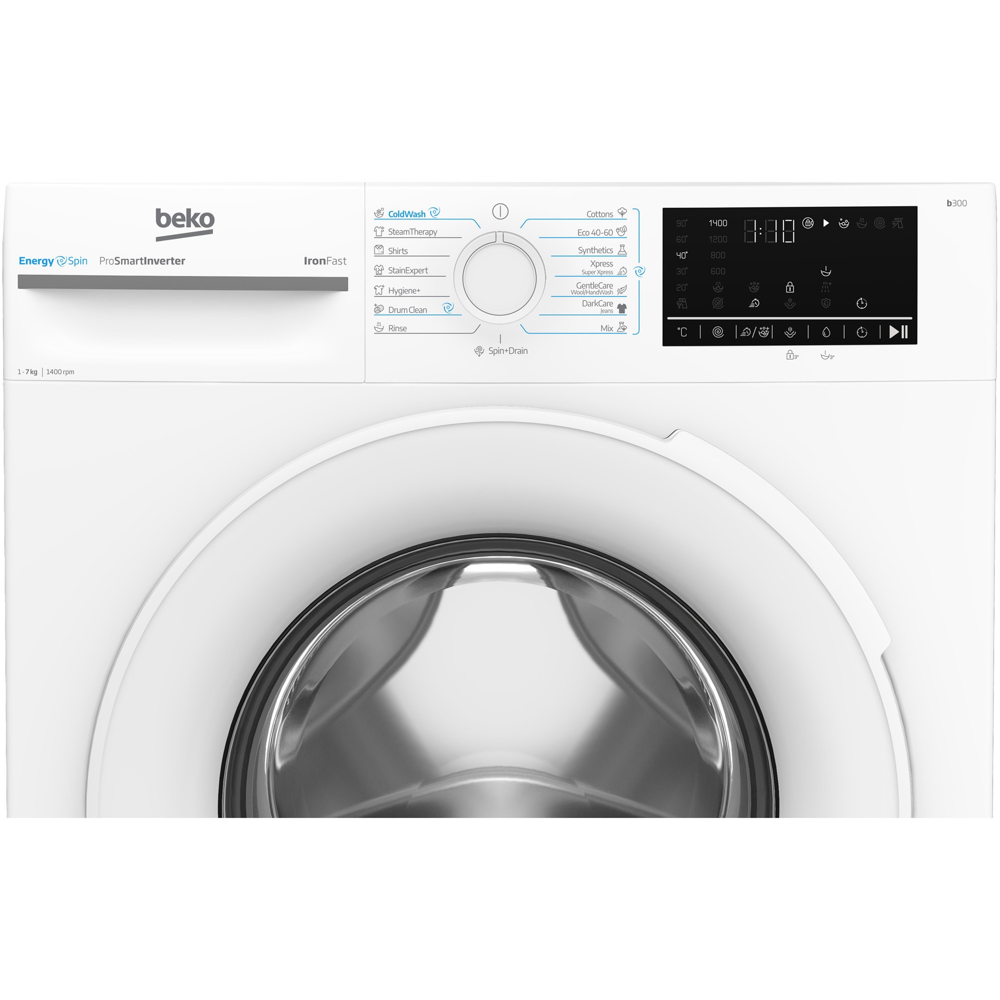 RESIGILAT: Masina de spalat rufe Beko BM3WFU47415WW, 7 kg, 1400 RPM, Clasa A, Motor ProSmart Inverter, Recycled Tub, Hygiene+, SteamCure, AddXtra, Alb